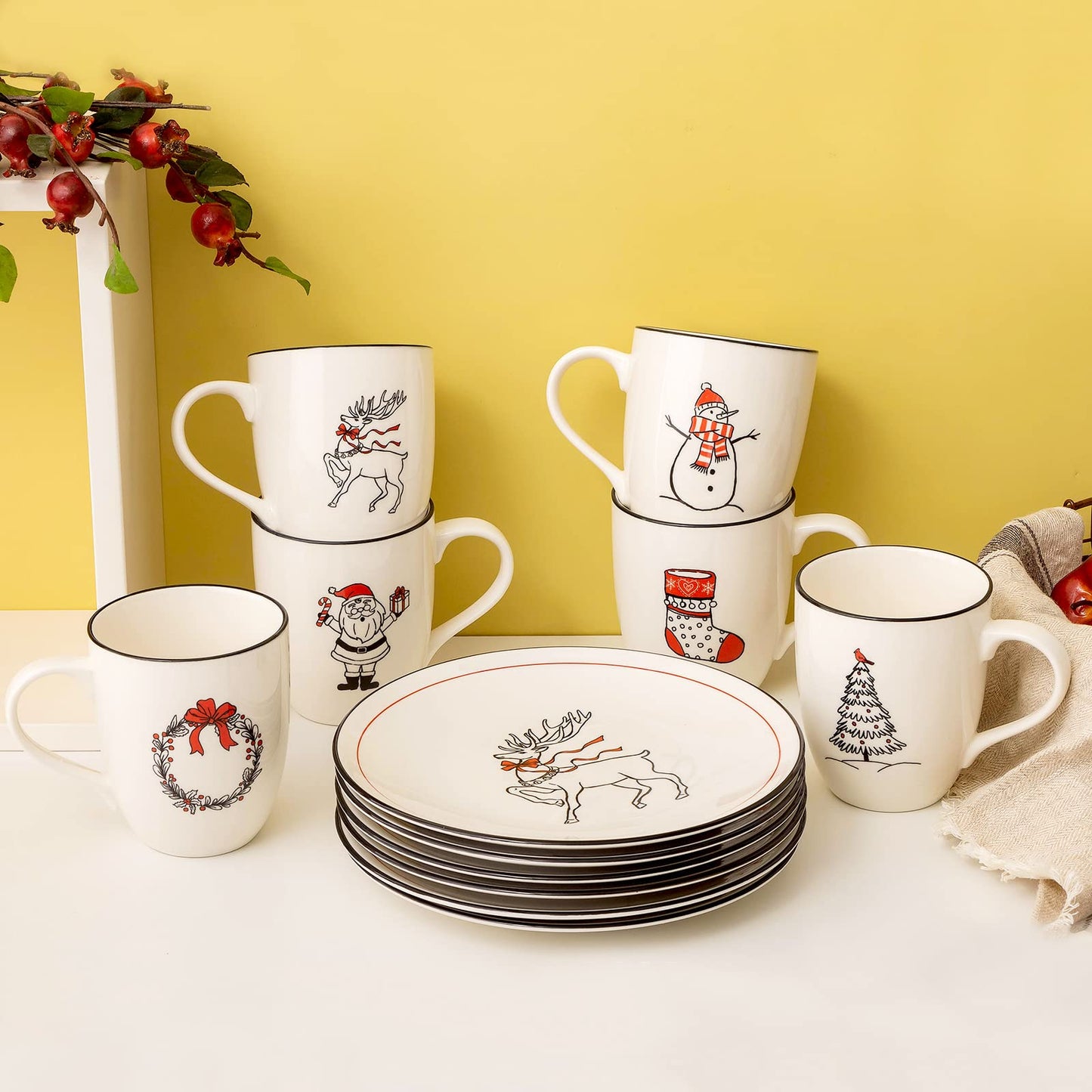 LEHAHA Ceramic Christmas Coffee Mug set,16 OZ Holiday Mugs Set of 6, Festival Coffee Cups with Warm Greeting sayings, Porcelain Christmas Drinkware Ideal for Hot Cocoa, Holiday Tea & Winter Beverages