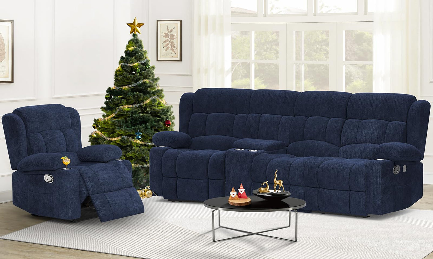 Loveseat Recliner Sofa, Flip Middle Backrest Design 3 Seat Reclining Sofa with Storage Drawer, USB Ports & Cup Holders, Manual Couch for Living Room/RV (Gray)