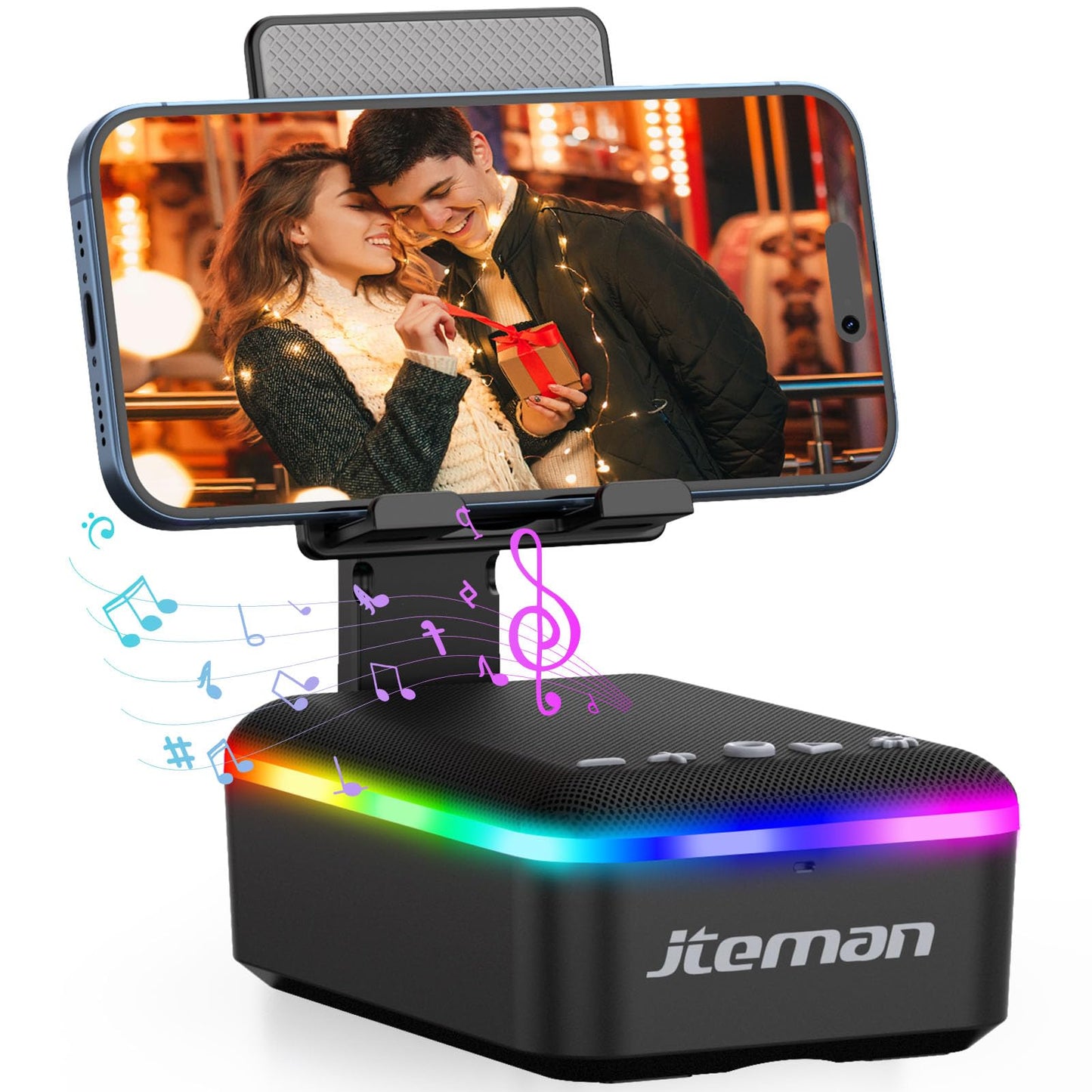 JTEMAN Gifts for Men Women,Cell Phone Stand with Bluetooth Speaker and LED Light,Cool Tech Gadgets,Unique Birthday Gifts for Men Husband Mom Dad-Pink