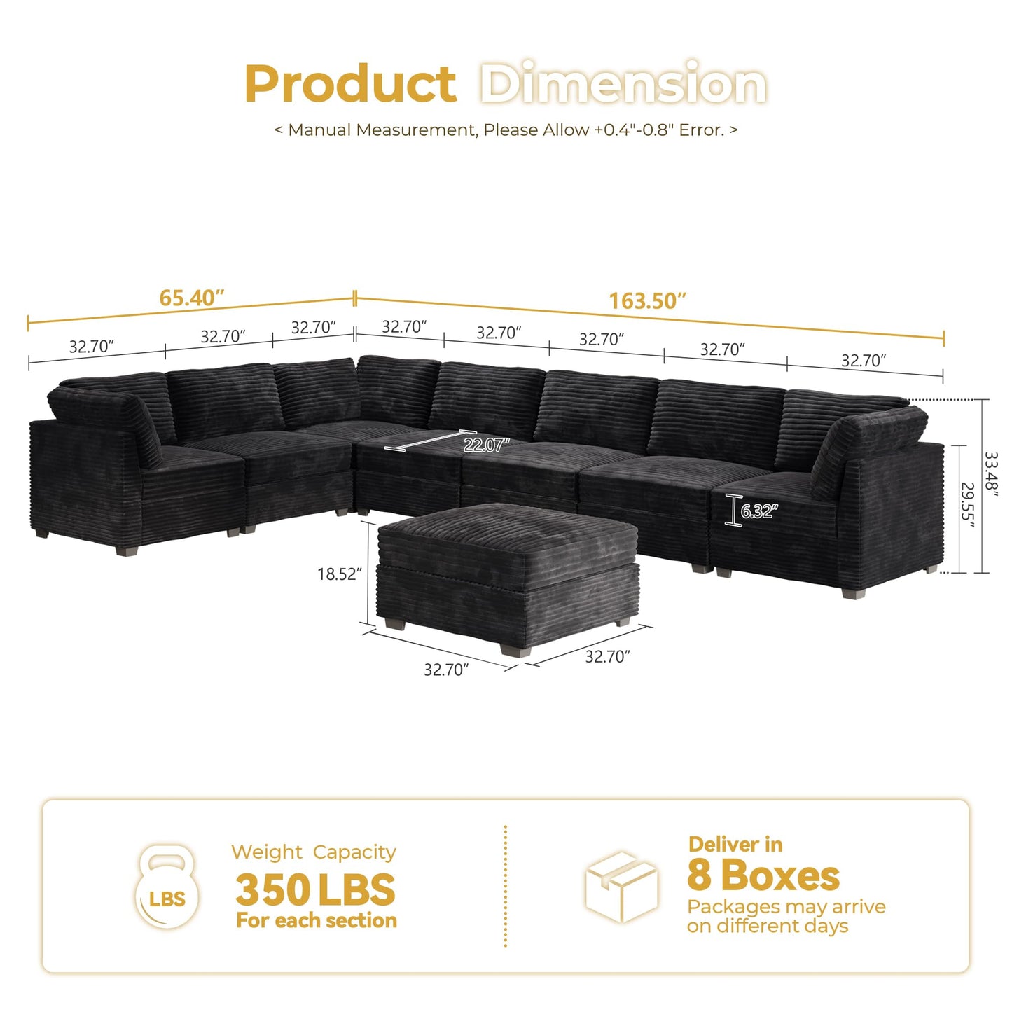 HOOOWOOO Modular Sectional Sofa,5 Pieces Sectional Couches for Living Room,98X98 L Shaped Cloud Couch Set(Grey Velvet Corduroy)
