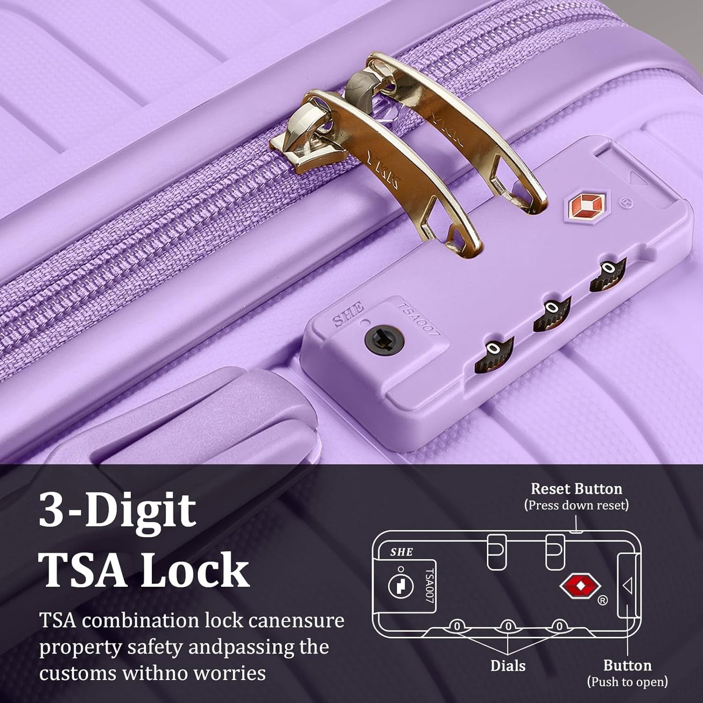 Joyway Luggage Sets 5 Piece PP Hardshell Carry on Suitcase, Travel Lightweight Carry-on with Double Spinner Wheels and TSA Lock, Purple