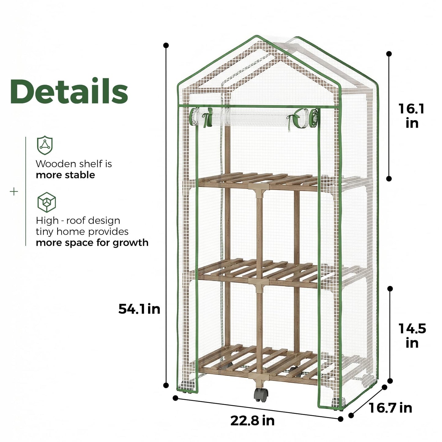 Bamworld 23 x 17 x 54-Inch Mini Greenhouses with Wheels Portable Green House with PE Cover Sturdy Eucalyptus Wood Frame Small Greenhouse for Winter Plant Frost Protection with Sturdy Eucalyptus Frame