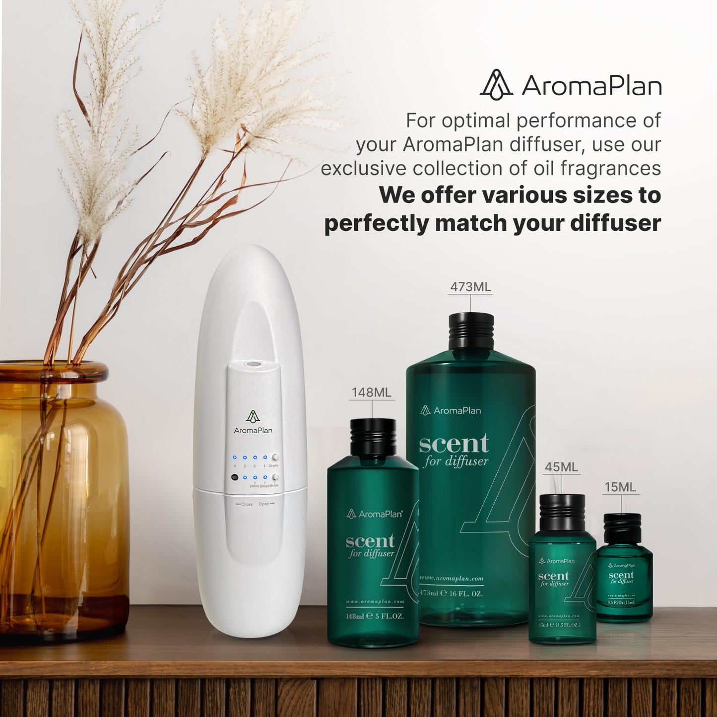 AROMAPLAN Authentic Plug in Waterless Diffuser - Up to 500 Sq. FT Coverage - Nanotechnology Plug in Oil Diffuser for Essential Oils -for Home and Office - Wall Silent & Waterless Oil Diffuser (White)