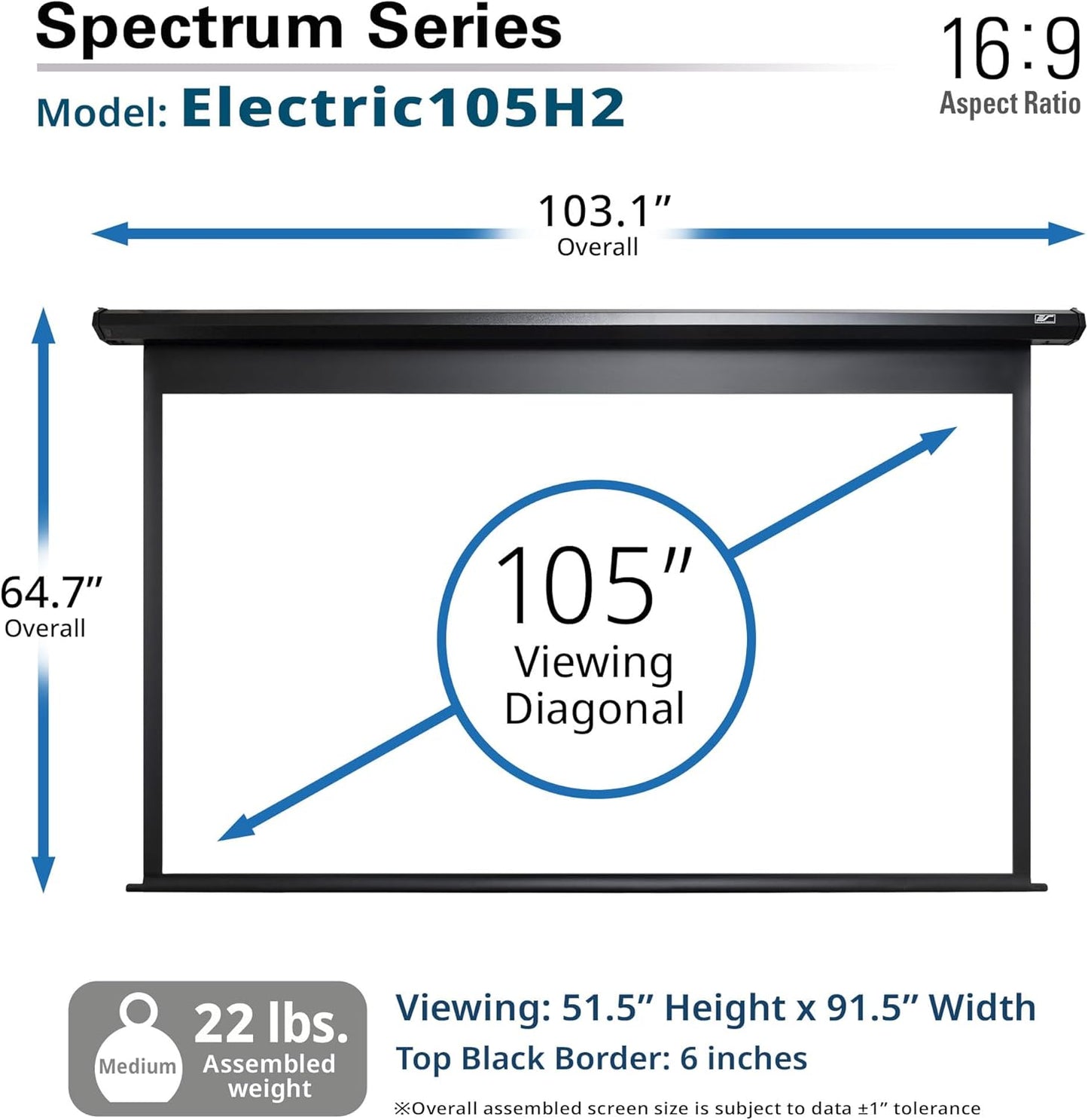 Projector Screen Elite Screens Spectrum RC1 Remote, 180-INCH Diag 16:9, Motorized Projection Screen Movie Home Theater 4K/8K Ultra HD Ready, ELECTRIC180H2