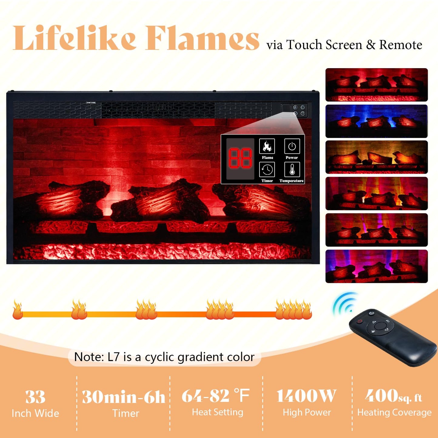 AMERLIFE 70" Farmhouse Heavy Fireplace TV Stand with 33" Electric Fireplace, for 80" TVs up, Media Entertainment Center with Diamond Door, TV Console Storage Cabinet for Living Room, White & Barnwood