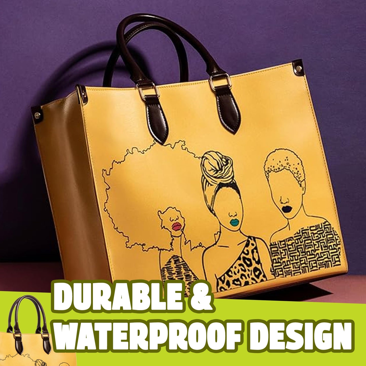 Pardon My Fro Tote Bag for Women – Large Shoulder Bag with Zippered Compartment, Fits Laptop, Mahogany Yellow and Tribe Blue