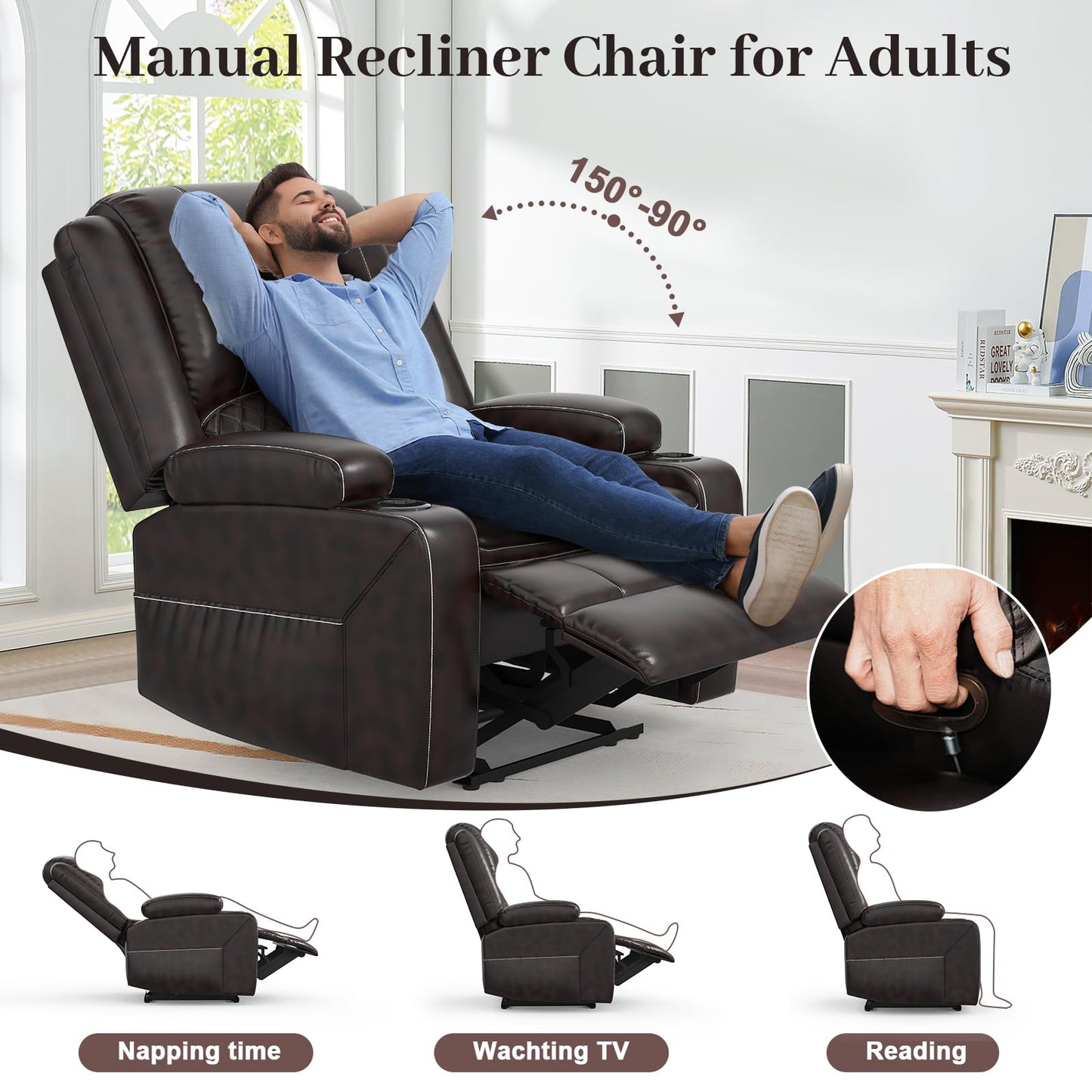 3 Seater Recliner Sofa Set with 2-Tier Cushion, 3+1+1 Pieces in Living Room, 3 Seater Reclining Couch Dutch Velvet with Removable Console, 2 Oversize Recliner Chair Sofa Seat - Grey