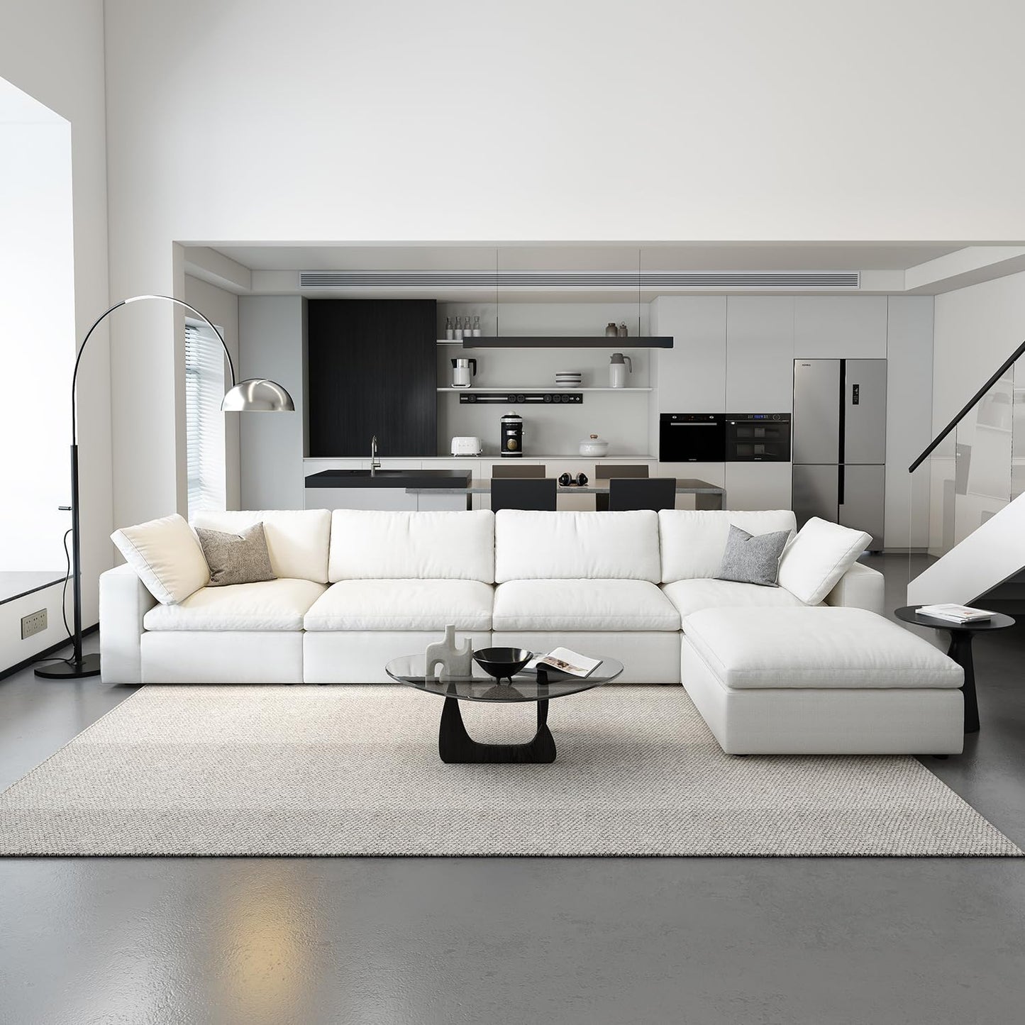 Cloud Modular Sectional Sofa with Storage Ottoman,120" L Shaped Sectional Couches for Living Room,Down Filled Comfort Minimalist Deep Sofa Couches for Office Apartment (White, 3 Seater+1 Ottoman)