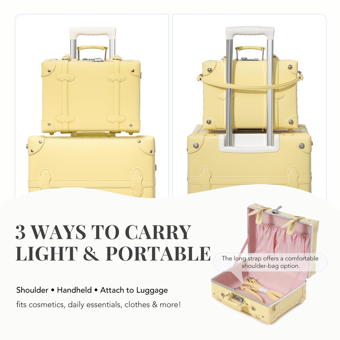 urecity Vintage Luggage Sets of 3 Piece - Hardside Lightweight Spinner Suitcases - Retro Travel Set includes Under Seat Train Case, 26"+20"+12"