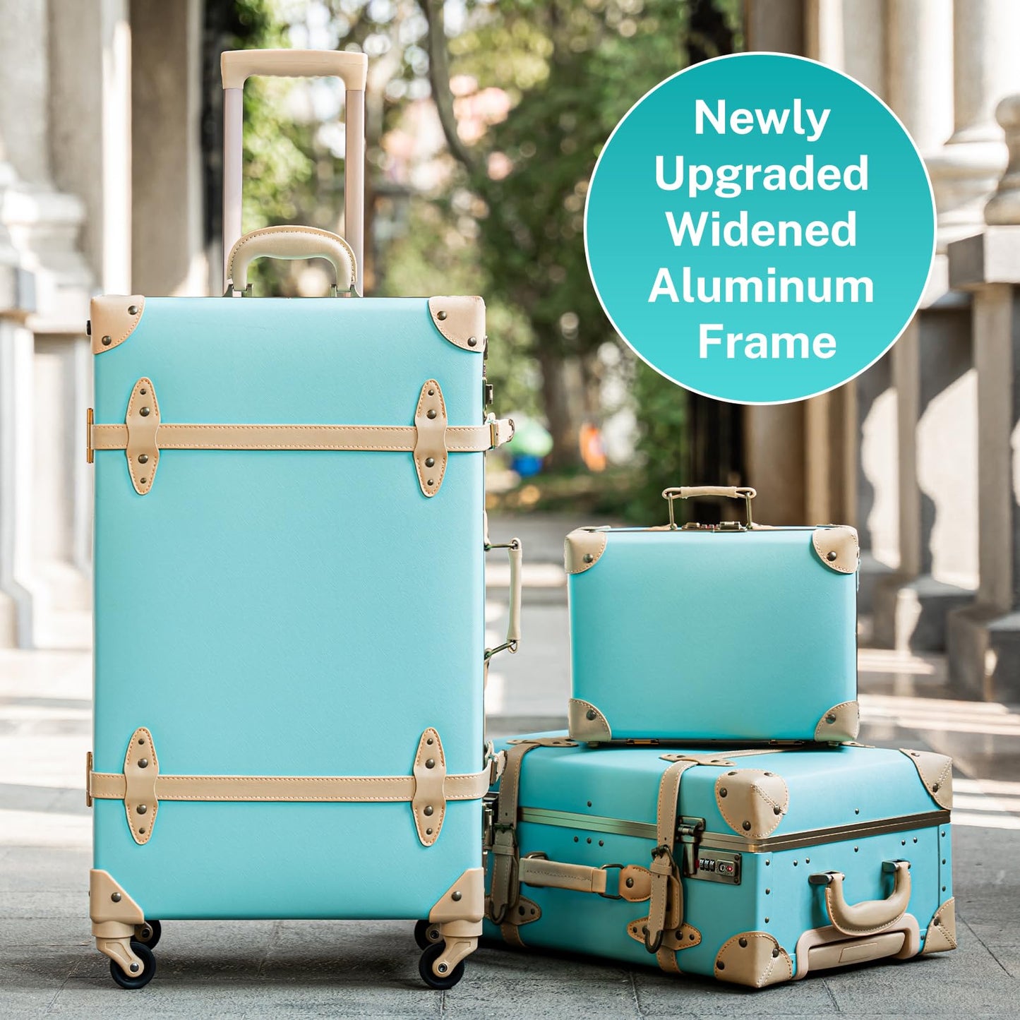urecity Vintage Luggage Sets of 3 Piece - Hardside Lightweight Spinner Suitcases - Retro Travel Set includes Under Seat Train Case, 26"+20"+12"