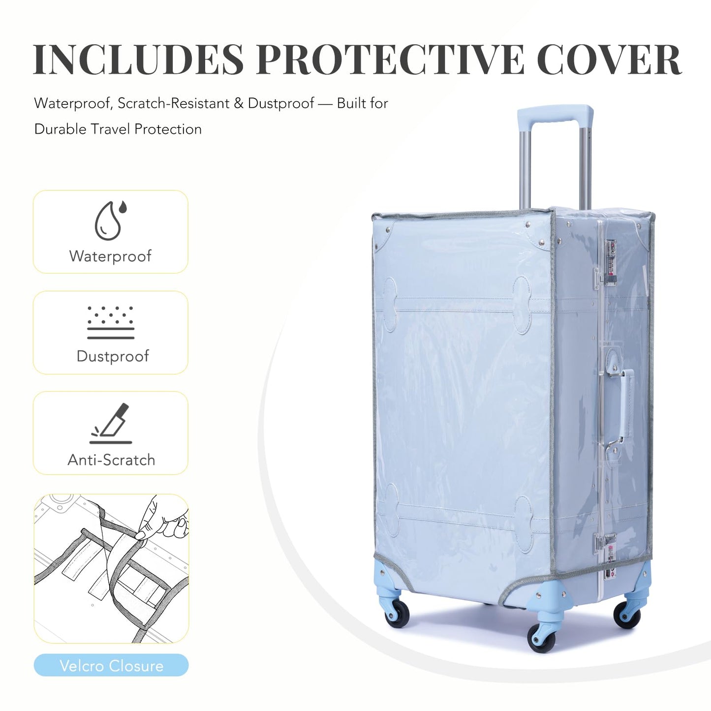 urecity Vintage Luggage Sets of 3 Piece - Hardside Lightweight Spinner Suitcases - Retro Travel Set includes Under Seat Train Case, 26"+20"+12"