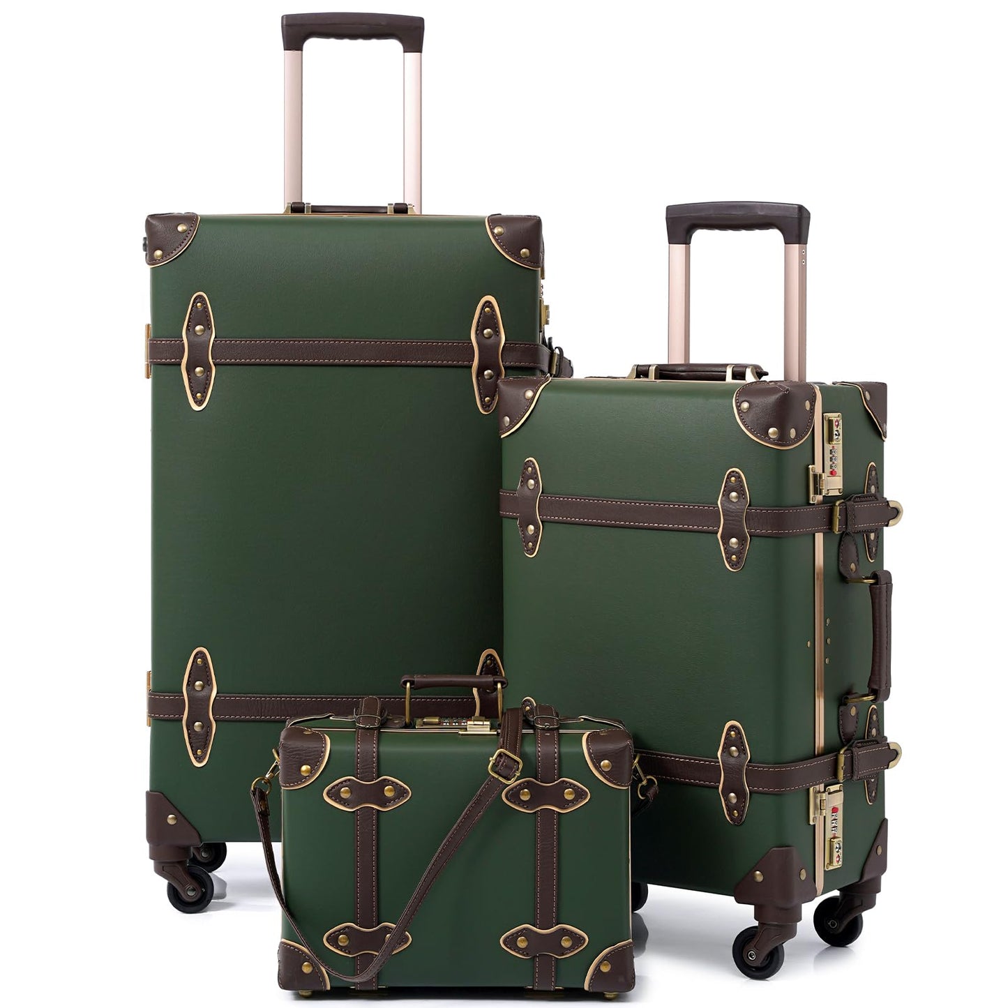 urecity Vintage Luggage Sets of 3 Piece - Hardside Lightweight Spinner Suitcases - Retro Travel Set includes Under Seat Train Case, 26"+20"+12"