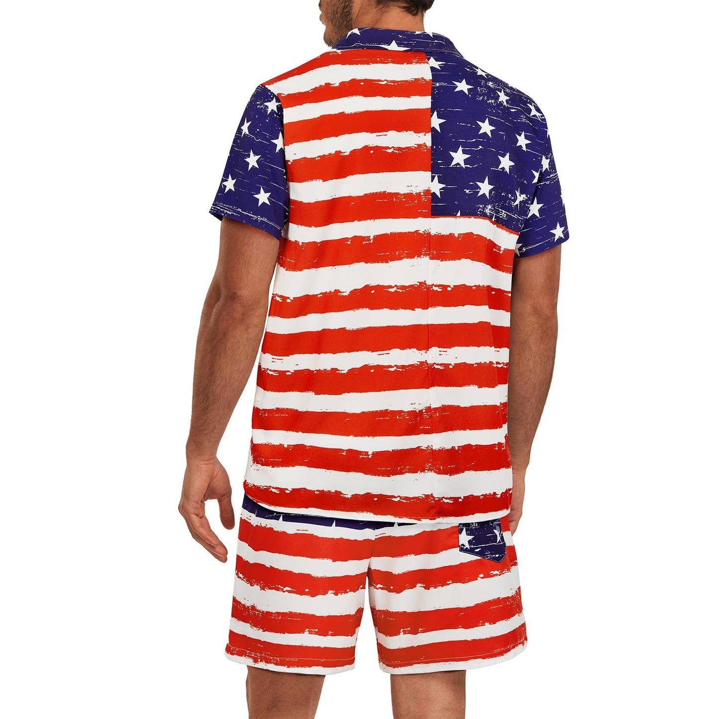 Century Star American Flag Suit for Men Hawaiian Beach Outfits Summer Vacation Hawaii Shirt & Swim Trunks Set