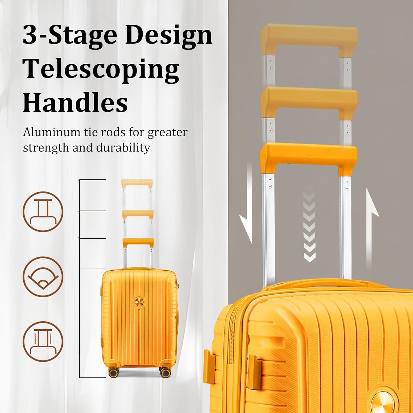 Joyway Luggage Sets 5 Piece PP Hardshell Carry on Suitcase, Travel Lightweight Carry-on with Double Spinner Wheels and TSA Lock, Purple