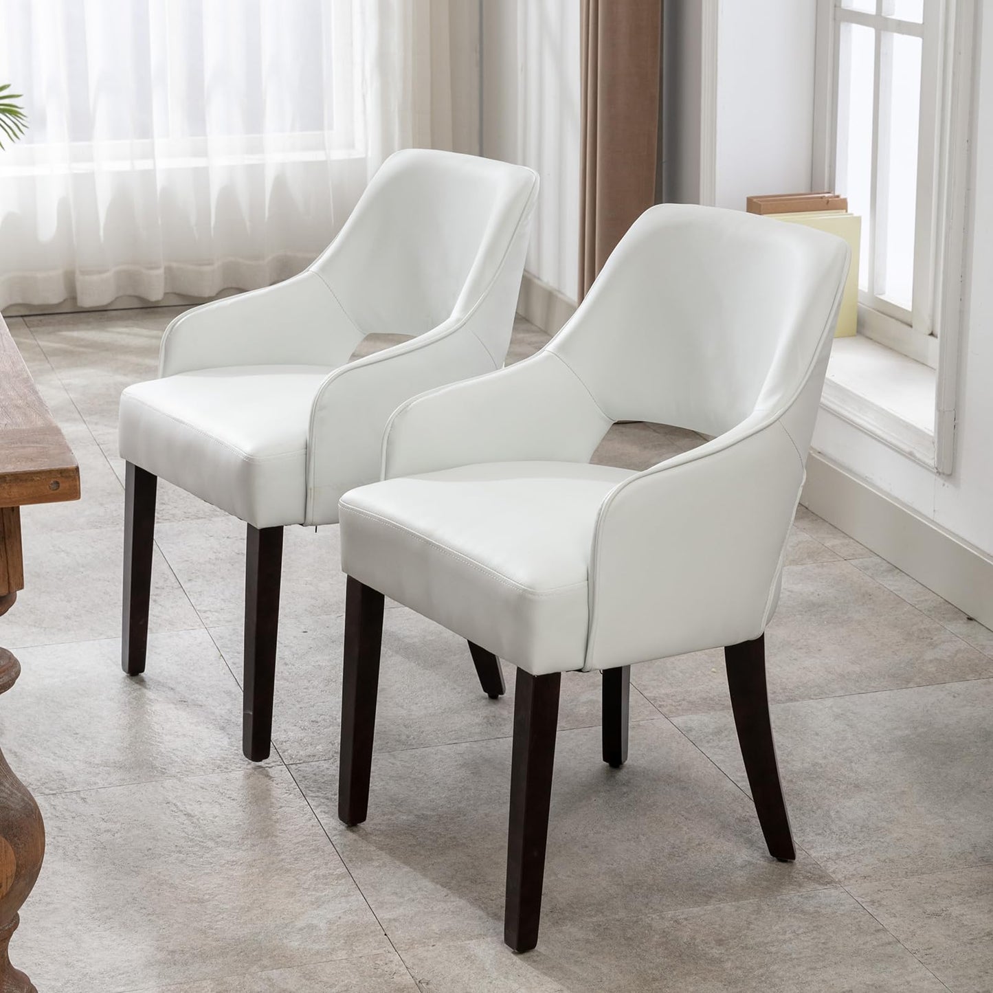 Linen Dining Chairs Set of 4 Upholstered Accent Chairs Side Chair with Wood Legs for Living Room/Dining Room/Bedroom/Restaurant, Cream