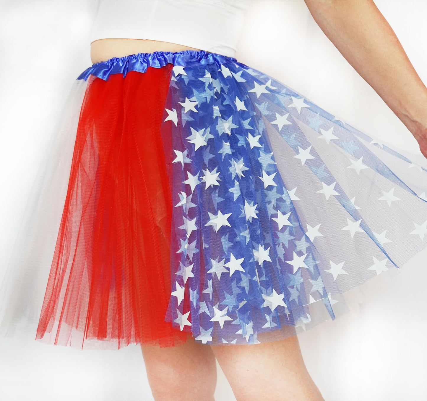 Plus Size Women Adult Red White Blue Running Tutu Skirt,Teens 4th of July Tutu L/3XL USA Star Tulle Skirt Patriotic Costume