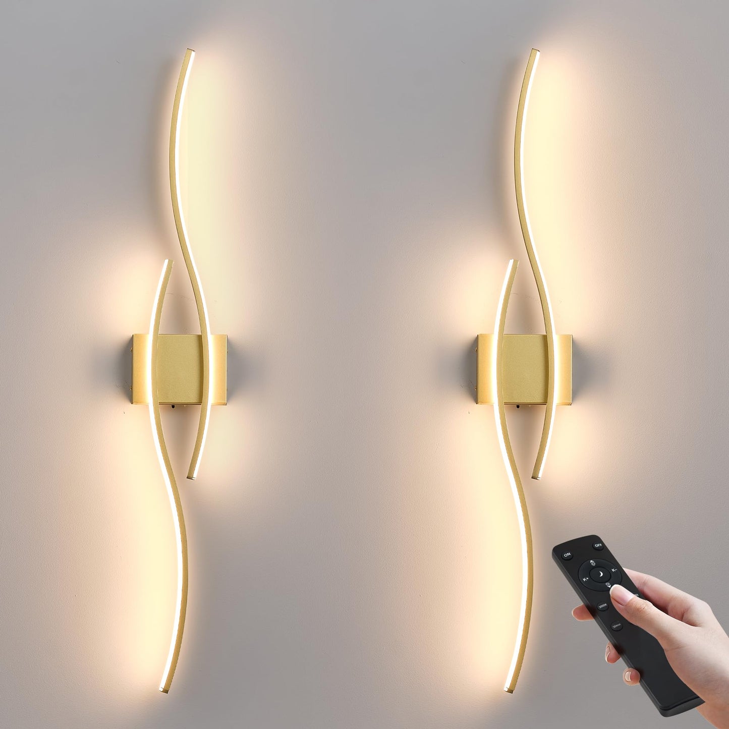 Battery Operated Wall Sconces Set of Two with Remote Control, Dimmable/3 Color/Night-Light/Timer/Memory, Black Modern Wireless LED Sconce for Living Room, Hallway, Bedroom, 39.3 Inch (2 Pack)