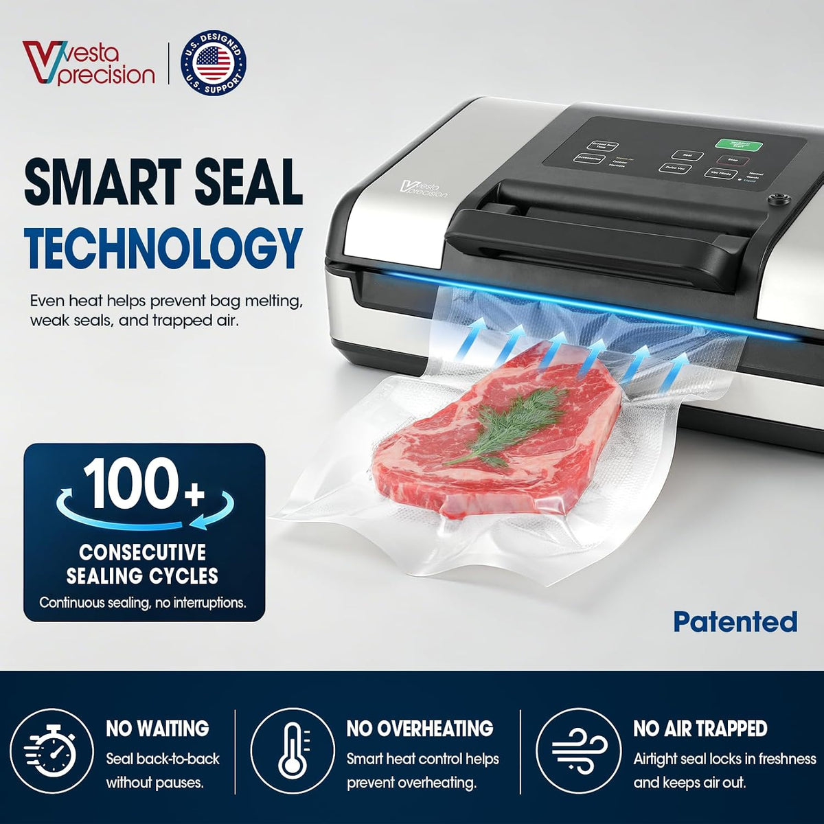 Vesta Precision 12" Vacuum Sealer for Food & Liquids, 1x50' or 2x20' Rolls