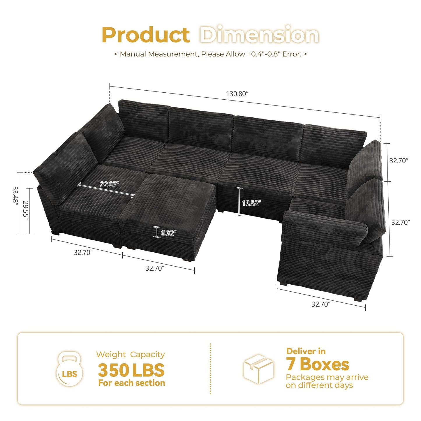 HOOOWOOO Modular Sectional Sofa,5 Pieces Sectional Couches for Living Room,98X98 L Shaped Cloud Couch Set(Grey Velvet Corduroy)