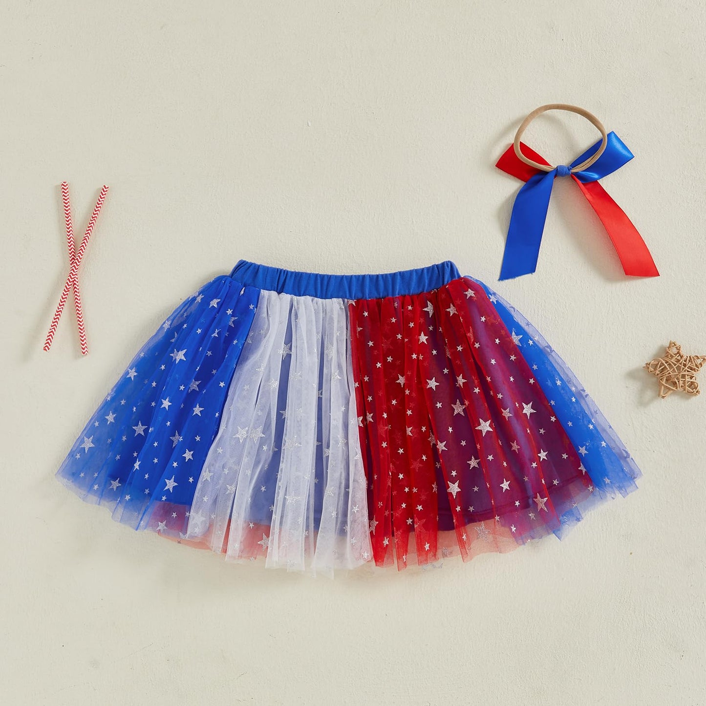 4th of July Tutu Girls Red White and Blue Tulle Skirts Sparkle Stars Fluffy Dress Kids Toddler Fourth of July Outfit