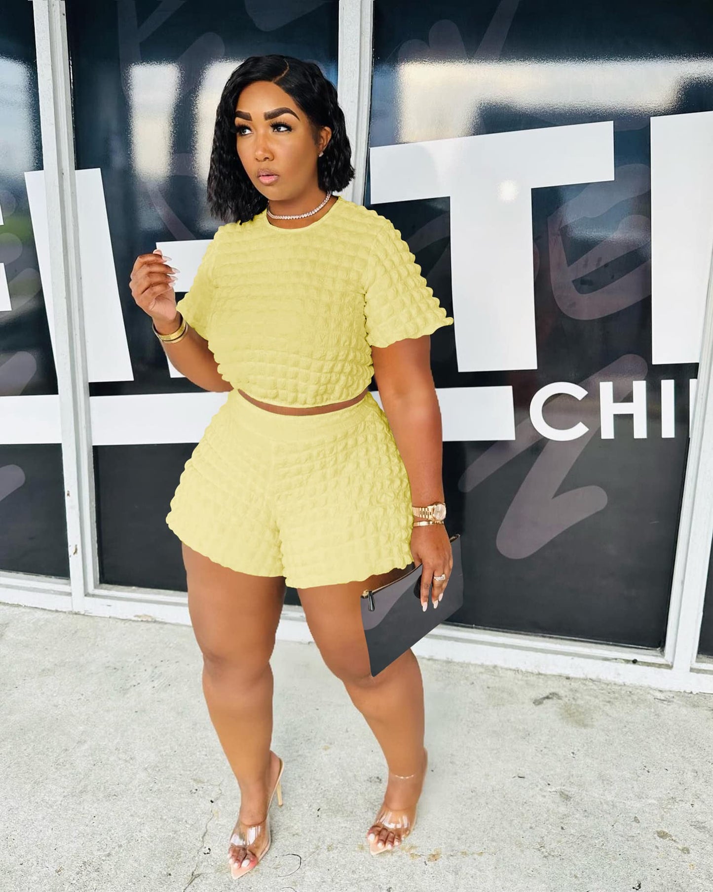 Doweha Womens Two Piece Short Sets for Summer Cute 2 Piece Outfits 2026 Casual Short Sleeve Crop Top And Shorts Matching Sets