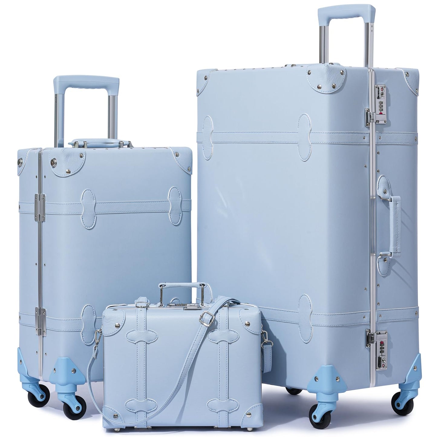 urecity Vintage Luggage Sets of 3 Piece - Hardside Lightweight Spinner Suitcases - Retro Travel Set includes Under Seat Train Case, 26"+20"+12"