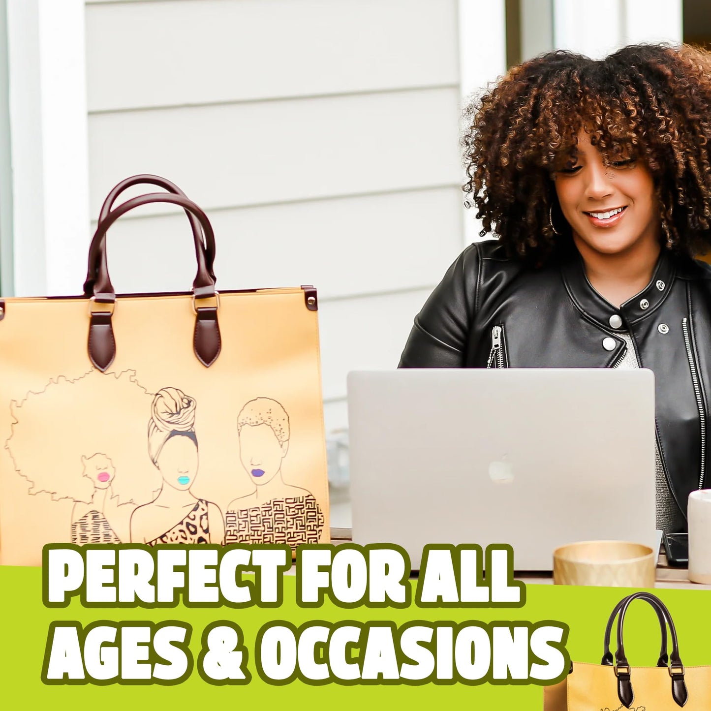 Pardon My Fro Tote Bag for Women – Large Shoulder Bag with Zippered Compartment, Fits Laptop, Mahogany Yellow and Tribe Blue