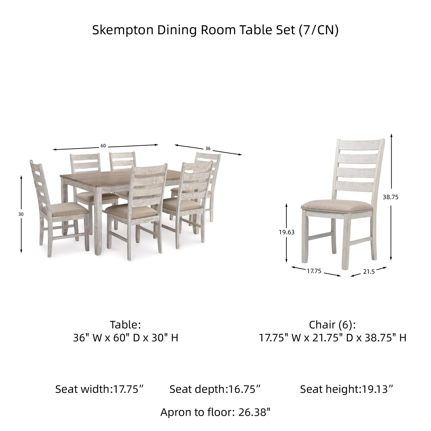 Signature Design by Ashley Skempton Cottage Dining Room Table Set with 6 Upholstered Chairs, Whitewash