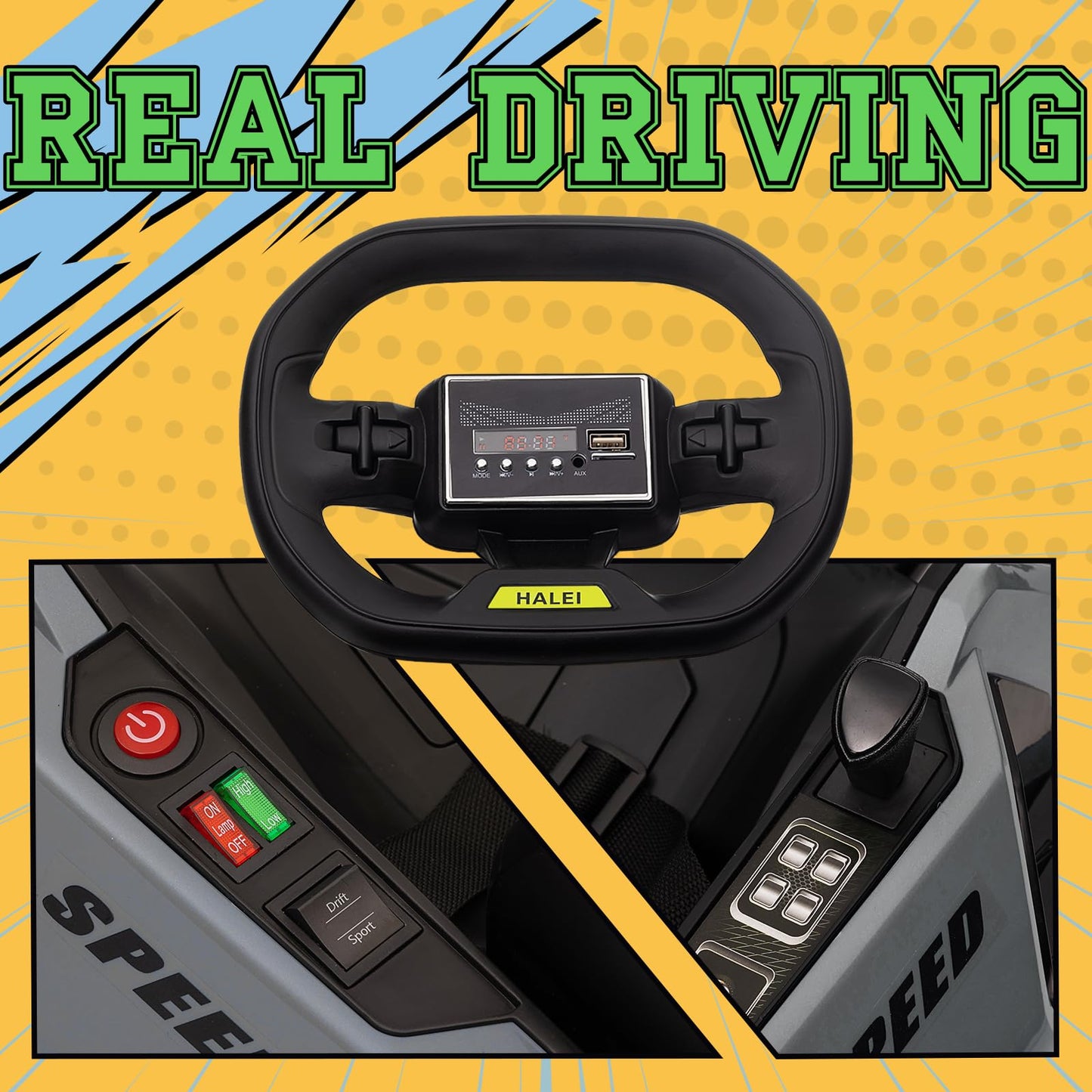 KerryYoo K61 Go Kart Electric Drift Kart with Length Adjustable Seat, 24V Outdoor Ride on Toy with 4 Speed Mode, Crazy Cart for Kids 6-12 Years Old, Fast 300W Motor, 8.5 MPH, Bluetooth - Blue