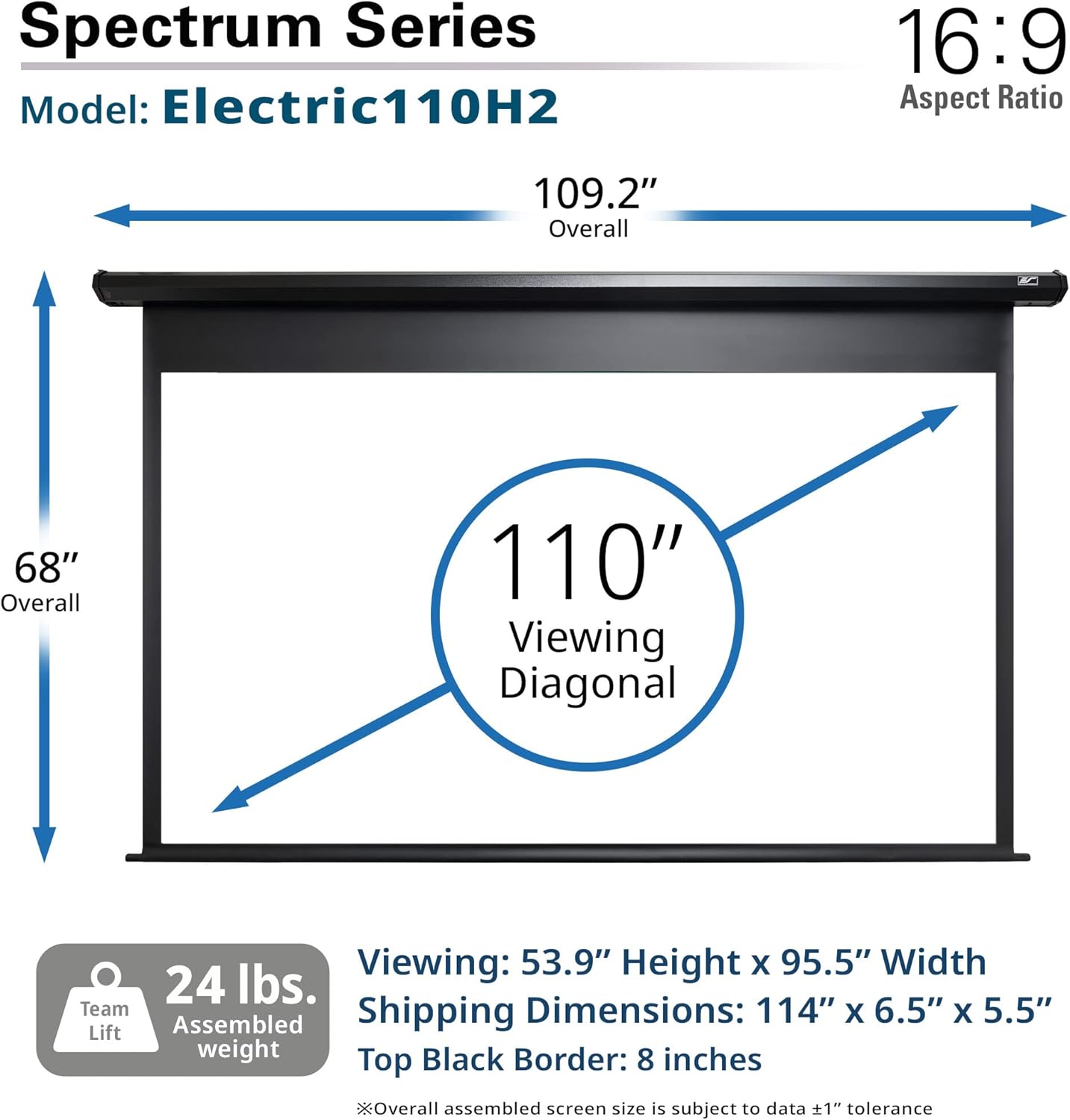 Projector Screen Elite Screens Spectrum RC1 Remote, 180-INCH Diag 16:9, Motorized Projection Screen Movie Home Theater 4K/8K Ultra HD Ready, ELECTRIC180H2