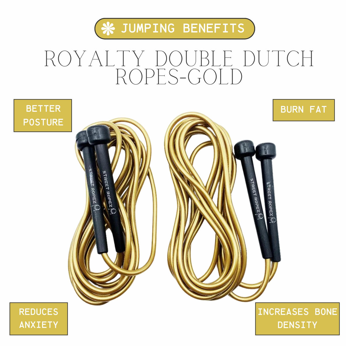 Street Ropez Royalty Double Dutch Jump Ropes (Set of 2) – 14 ft, Heavy-Weight, Tangle-Free, No Doubling Needed, Perfect for Beginners & Pros + Bonus Storage Bag