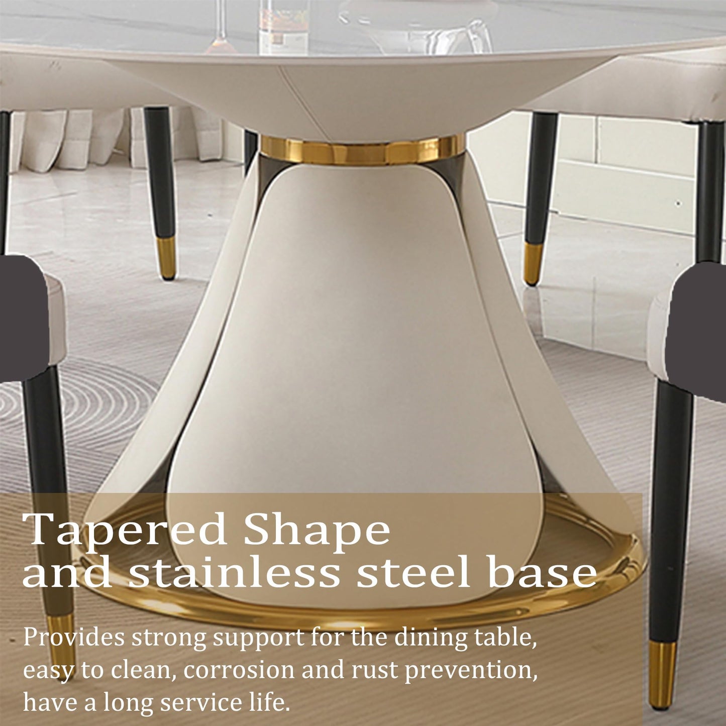 59" Round Dining Table Set for 8 with Lazy Susan Modern Sintered Stone 9 Pieces Dining Room Table Set with 8 Chairs and 31.5" Round Turntable