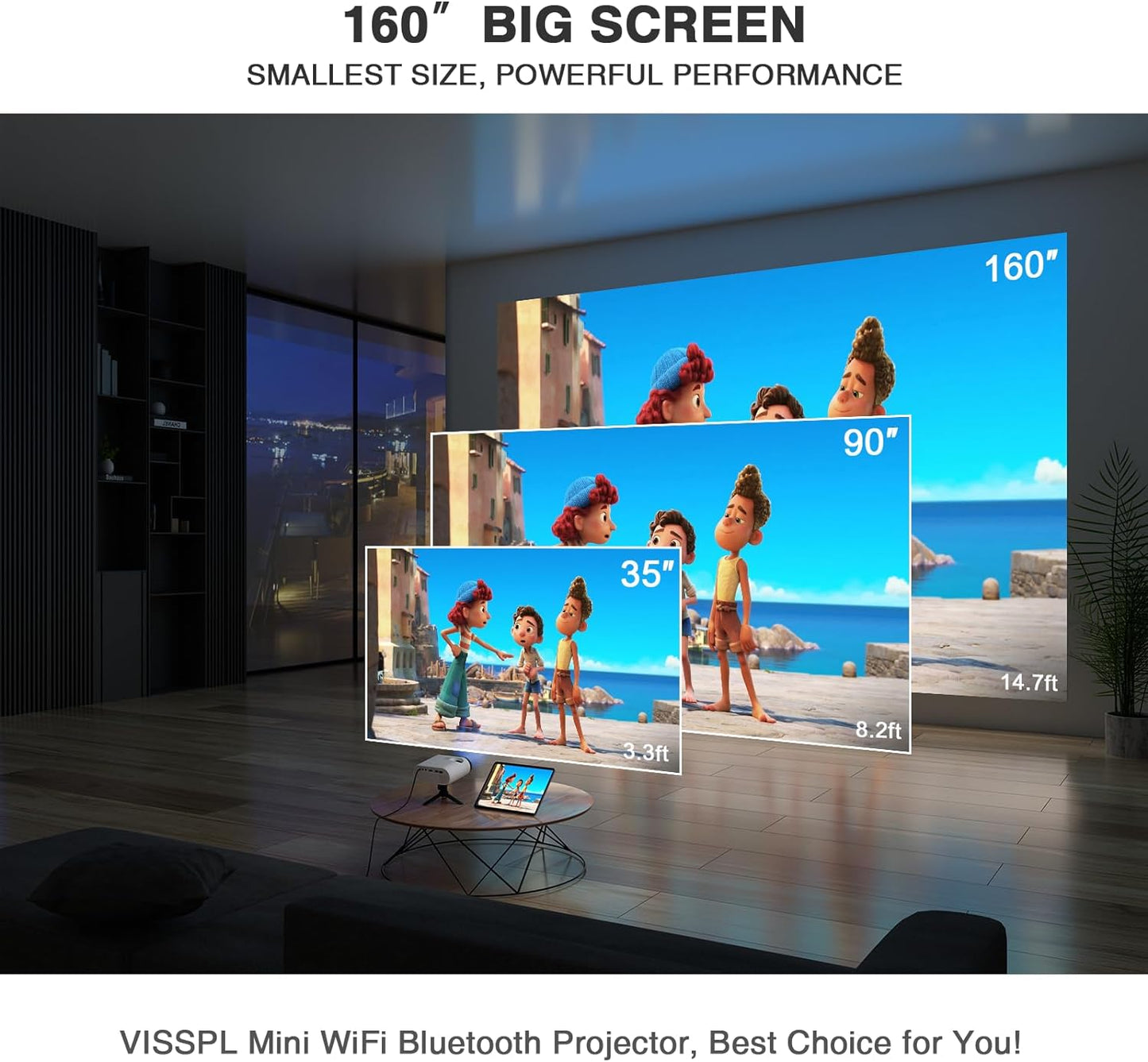 Mini Projector, VISSPL Full HD 1080P Video Projector, Portable Outdoor Projector with Tripod, Kids Gift, Home Theater Movie Phone Projector Compatible with Android/iOS/Windows/TV Stick/HDMI/USB