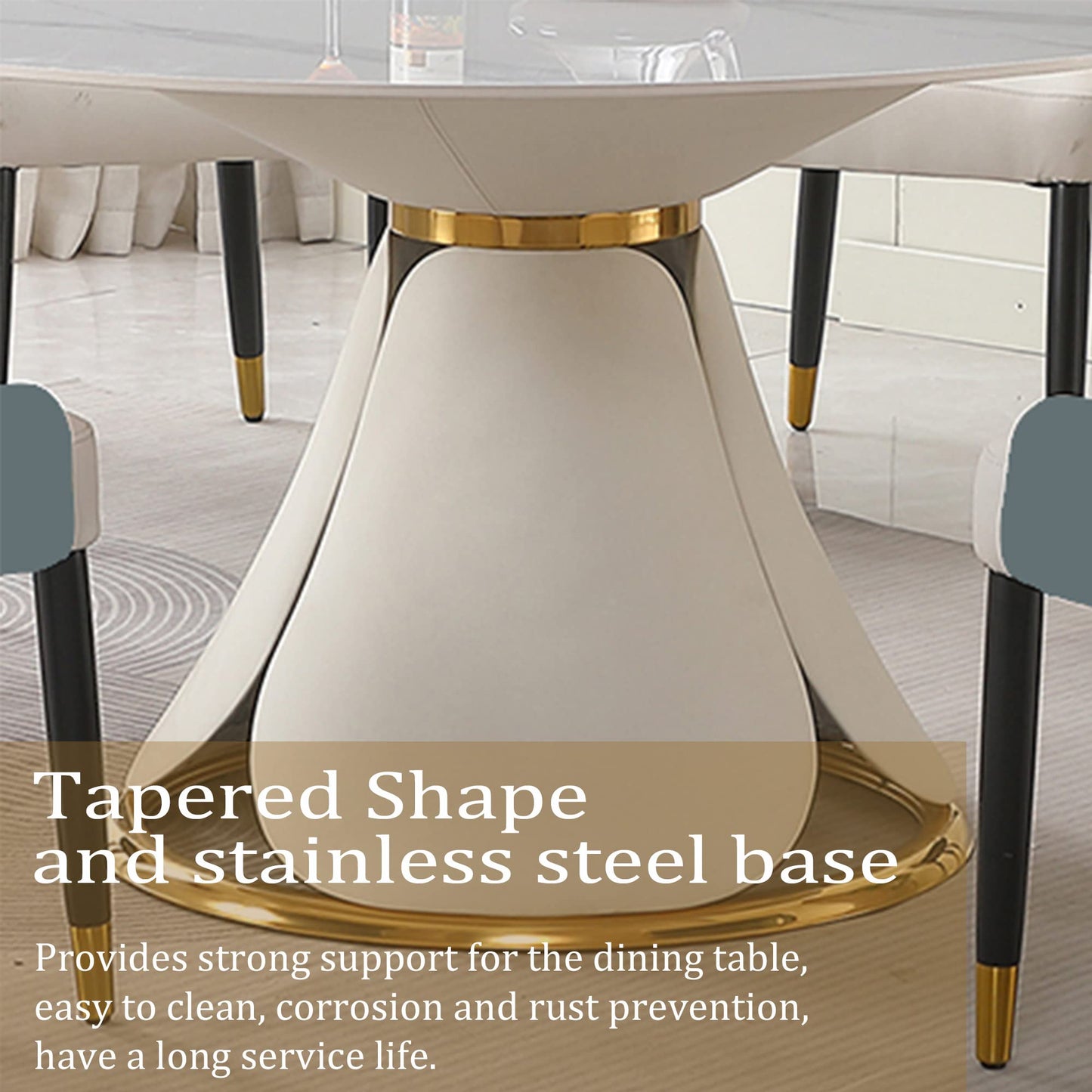 59" Round Dining Table Set for 8 with Lazy Susan Modern Sintered Stone 9 Pieces Dining Room Table Set with 8 Chairs and 31.5" Round Turntable