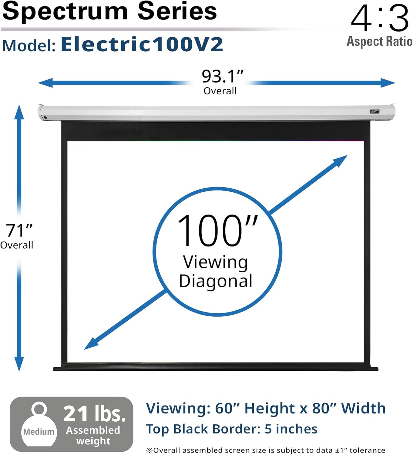 Projector Screen Elite Screens Spectrum RC1 Remote, 180-INCH Diag 16:9, Motorized Projection Screen Movie Home Theater 4K/8K Ultra HD Ready, ELECTRIC180H2