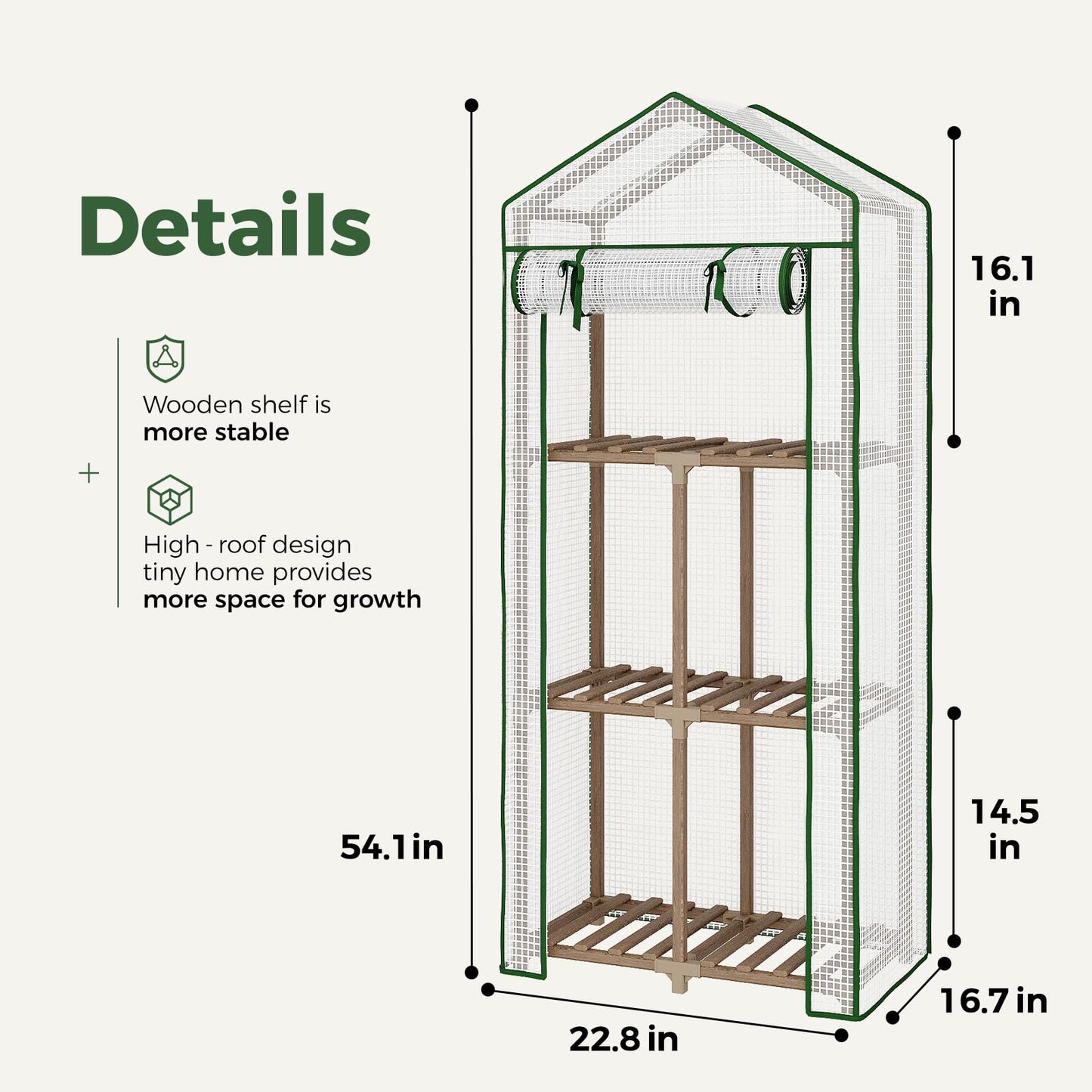 Bamworld 23 x 17 x 54-Inch Mini Greenhouses with Wheels Portable Green House with PE Cover Sturdy Eucalyptus Wood Frame Small Greenhouse for Winter Plant Frost Protection with Sturdy Eucalyptus Frame