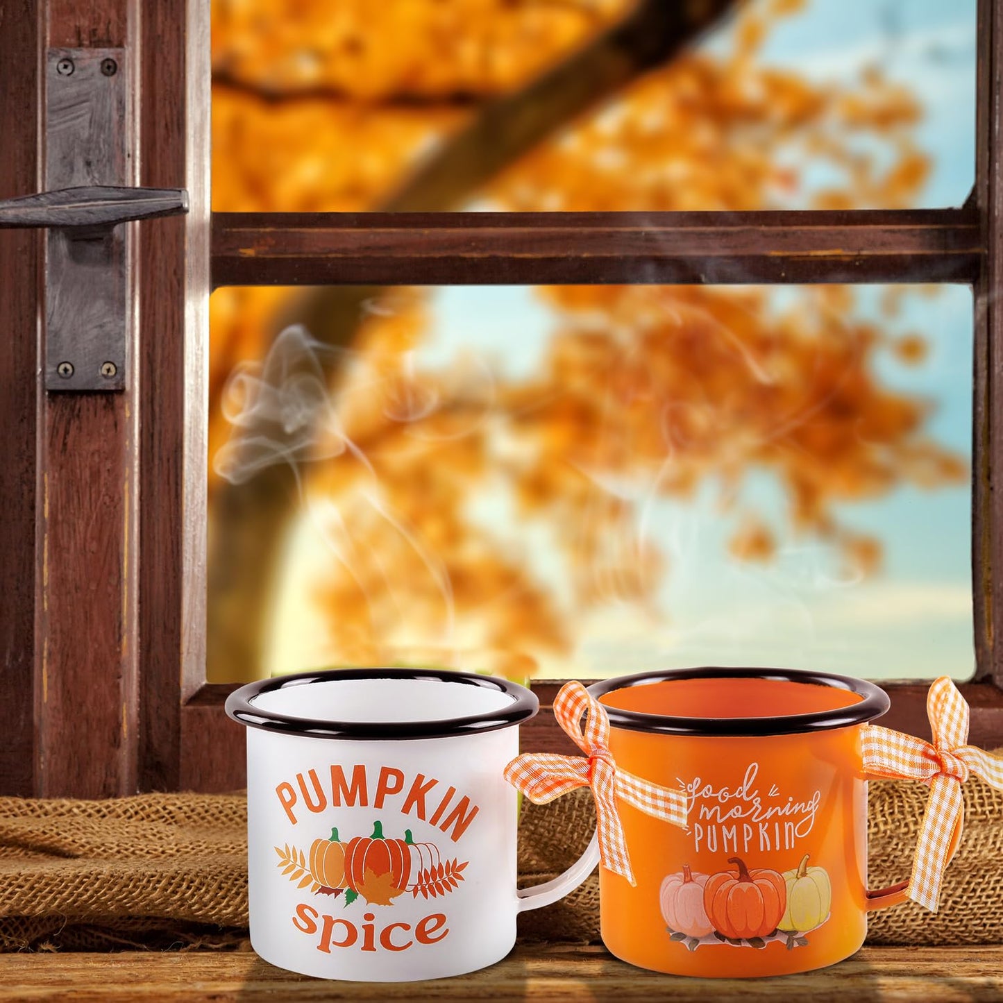 Quera 4 Pcs Fall Thanksgiving Mini Coffee Mug, Pumpkin Mini Coffee Cups for Tiered Tray Decor Autumn Centerpieces, Farmhouse Kitchen Coffee Bar PartyDecorations, Birthday Gift, 240ml