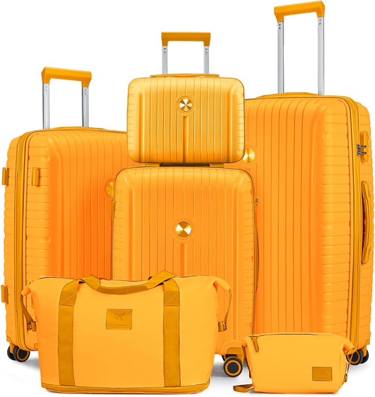 Joyway Luggage Sets 5 Piece PP Hardshell Carry on Suitcase, Travel Lightweight Carry-on with Double Spinner Wheels and TSA Lock, Purple