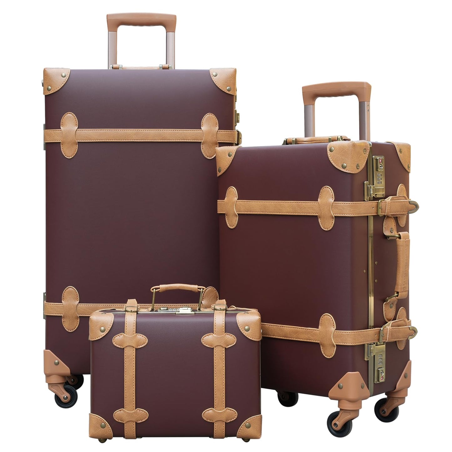 urecity Vintage Luggage Sets of 3 Piece - Hardside Lightweight Spinner Suitcases - Retro Travel Set includes Under Seat Train Case, 26"+20"+12"