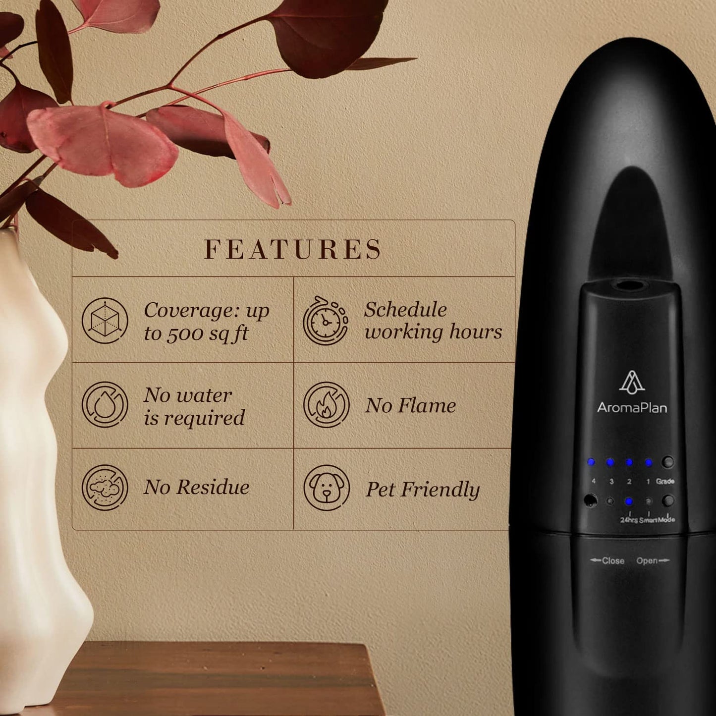 AROMAPLAN Authentic Plug in Waterless Diffuser - Up to 500 Sq. FT Coverage - Nanotechnology Plug in Oil Diffuser for Essential Oils -for Home and Office - Wall Silent & Waterless Oil Diffuser (White)