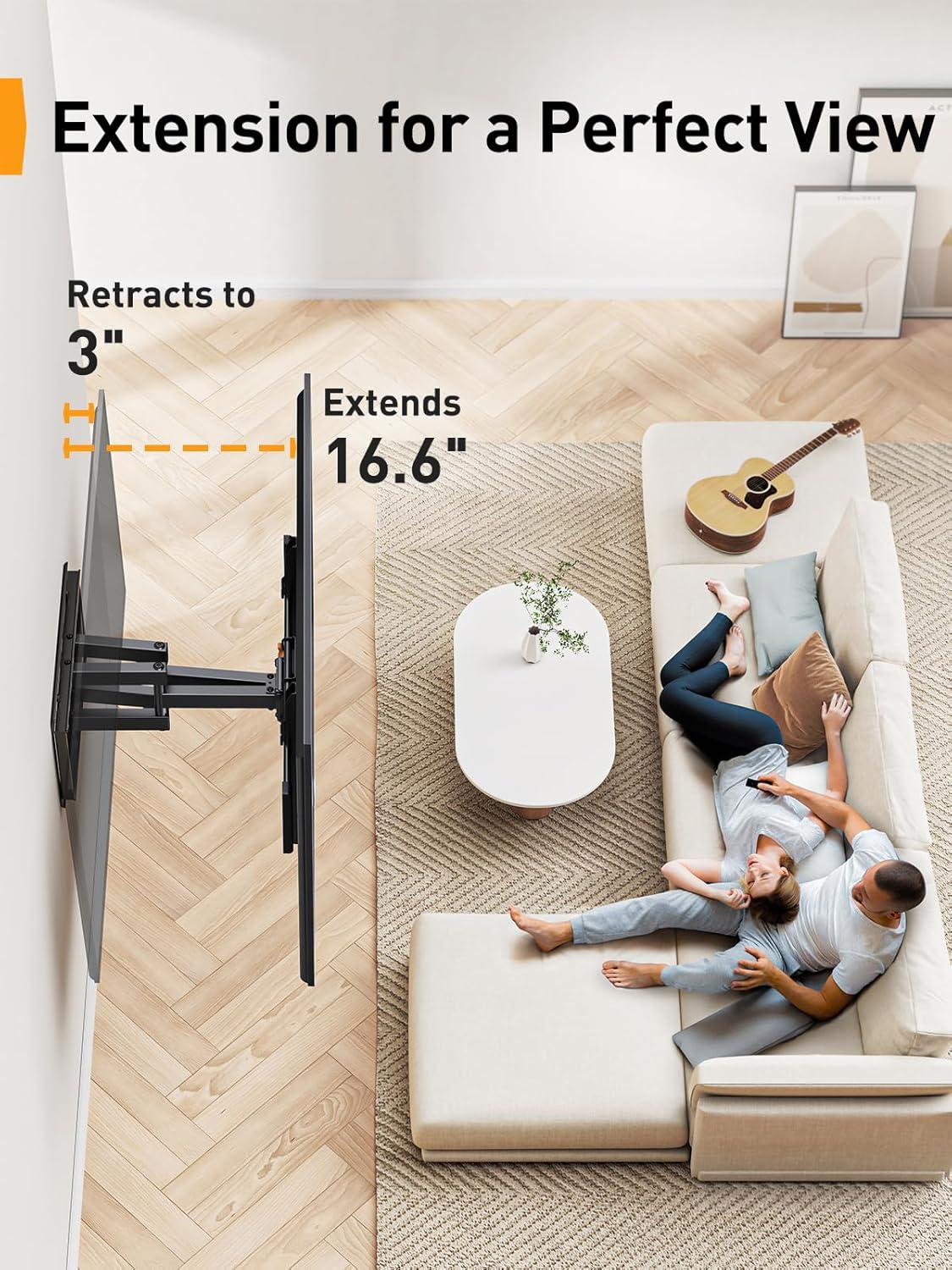 Perlegear UL Listed Full Motion TV Wall Mount for 42-85 inch TVs up to 132 lbs, TV Mount with Dual Articulating Arms, Tool-Free Tilt, Swivel, Extension, Leveling, Max VESA 600x400mm, 16" Studs, PGLF8