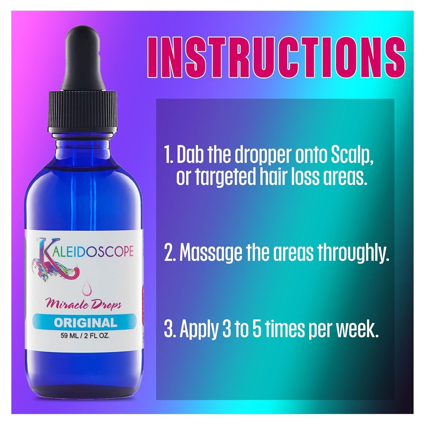 Kaleidoscope Miracle Drops - Quick Absorbing - Fights Dry Scalp - Boosts Hair Growth - 2oz - 2 Pack