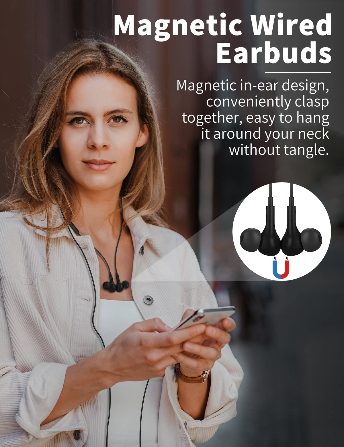 3.5mm Wired Earbuds with Mic for MacBook/Chormebook PC,Magnetic In Ear Buds