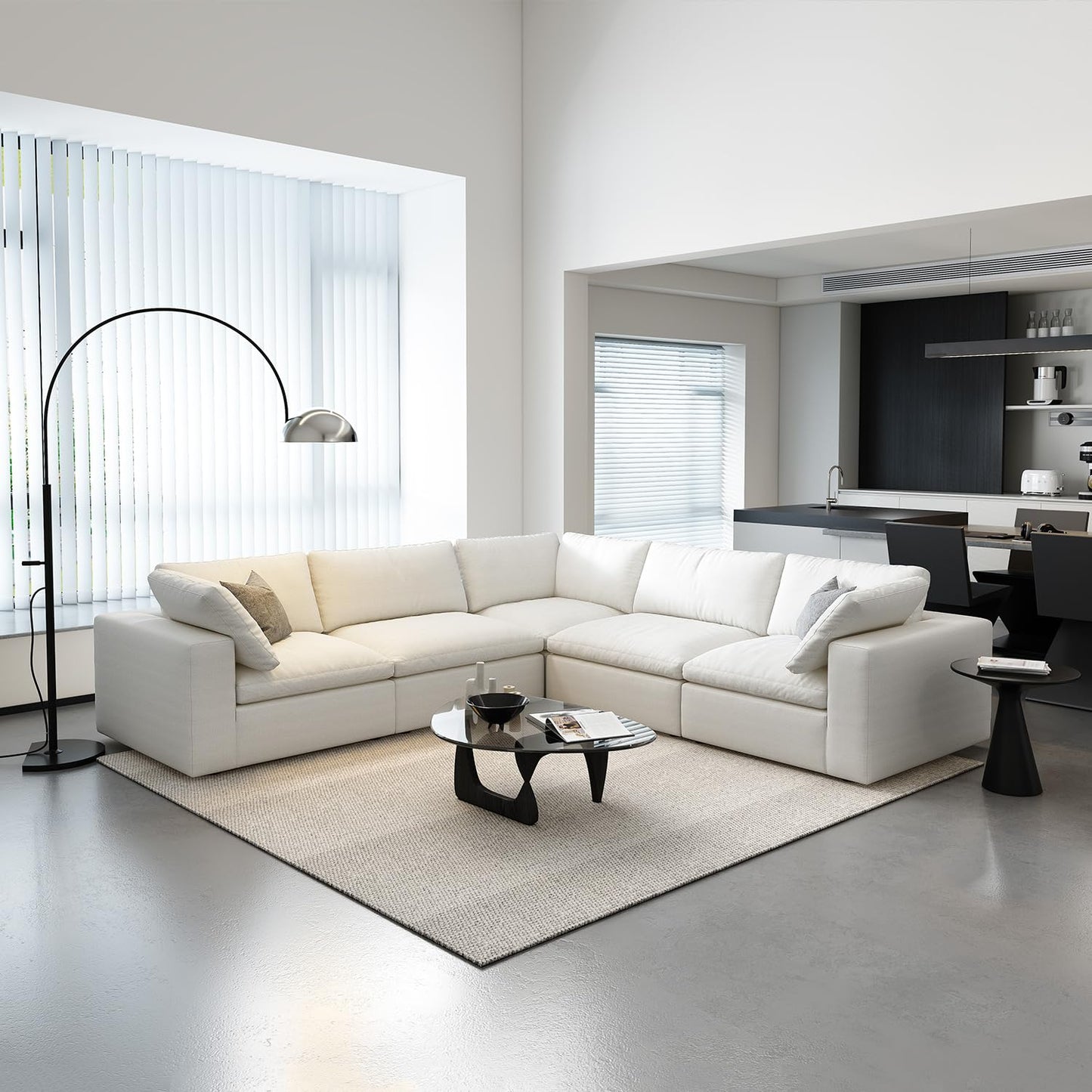 Cloud Modular Sectional Sofa with Storage Ottoman,120" L Shaped Sectional Couches for Living Room,Down Filled Comfort Minimalist Deep Sofa Couches for Office Apartment (White, 3 Seater+1 Ottoman)