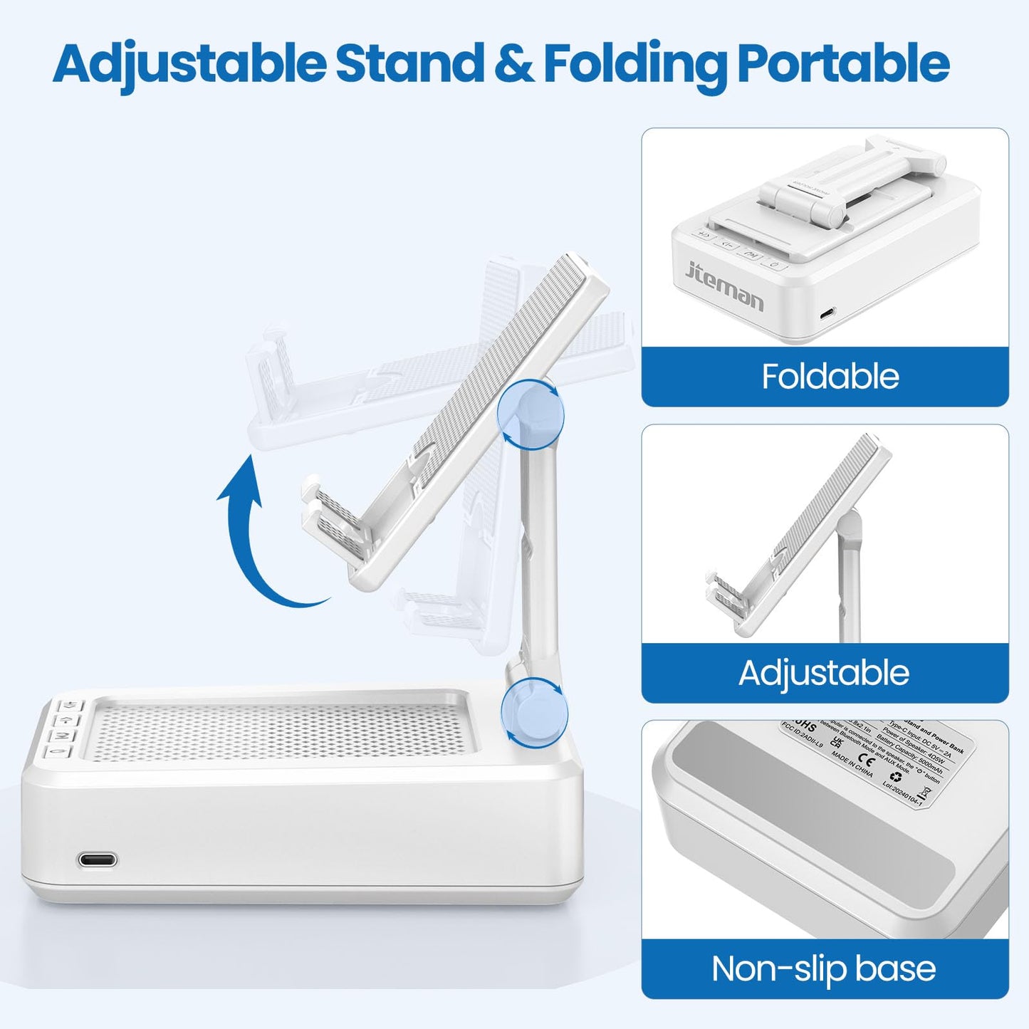 JTEMAN Tablet Stand Adjustable with Bluetooth Speakers,Kitchen Gadgets,Gifts for Women Men,Wireless Bluetooth Speaker Tablet Holder,Desk Mic Charging Sation Compatible with Phones and Tablet