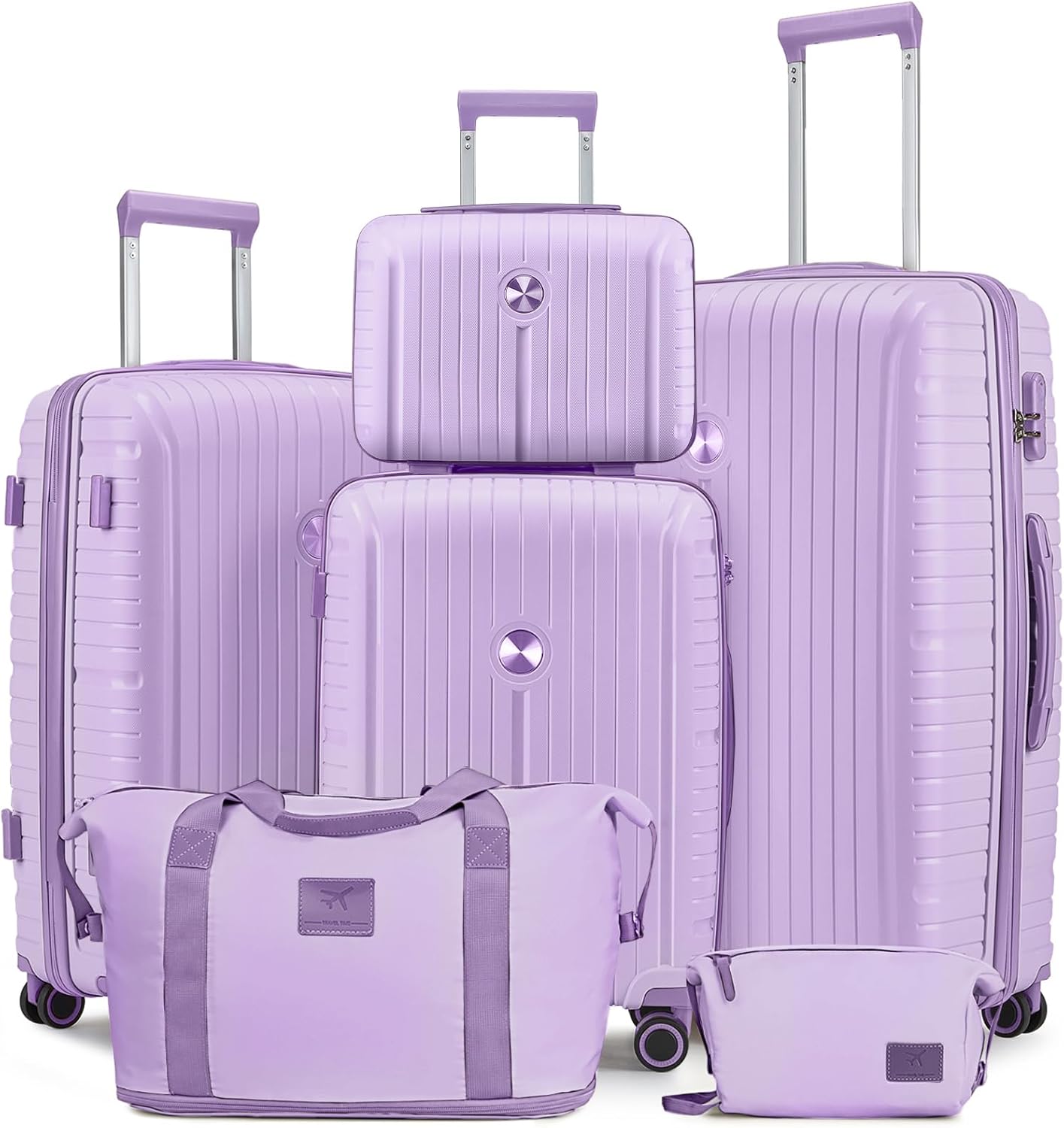 Joyway Luggage Sets 5 Piece PP Hardshell Carry on Suitcase, Travel Lightweight Carry-on with Double Spinner Wheels and TSA Lock, Purple