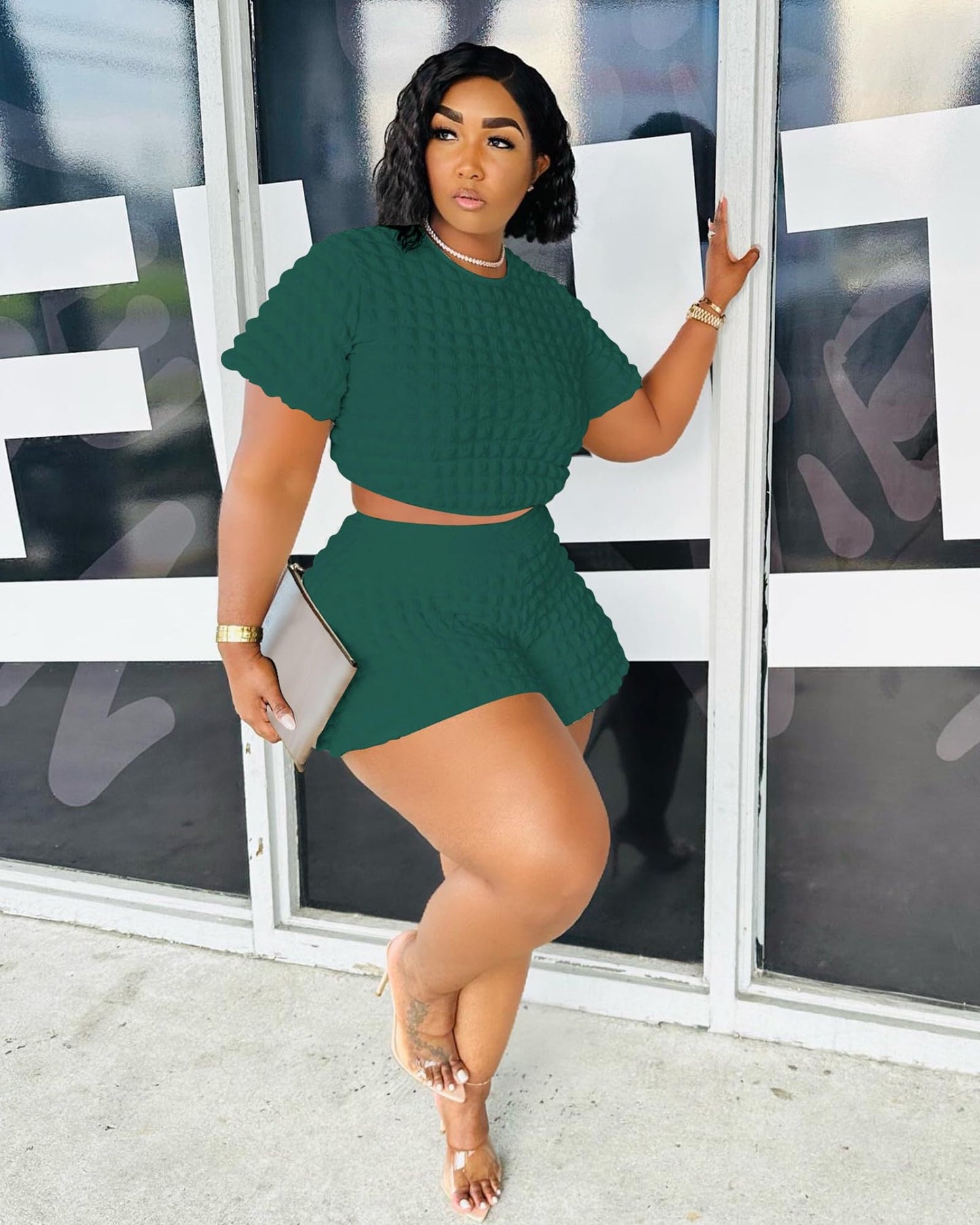 Doweha Womens Two Piece Short Sets for Summer Cute 2 Piece Outfits 2026 Casual Short Sleeve Crop Top And Shorts Matching Sets