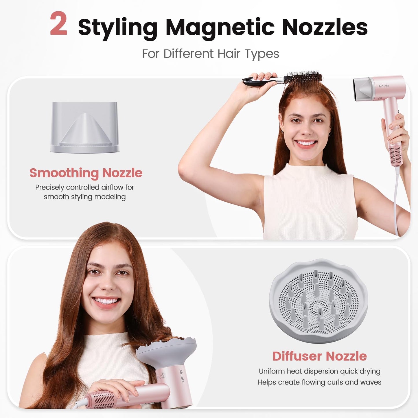 Hair Dryer, 110,000 RPM High-Speed Ionic Blow Dryer for Fast Drying, Professional Lightweight Hairdryer with Diffuser, Magnetic Nozzle, 4 Temps & 2 Speeds, Low Noise for Travel - Black