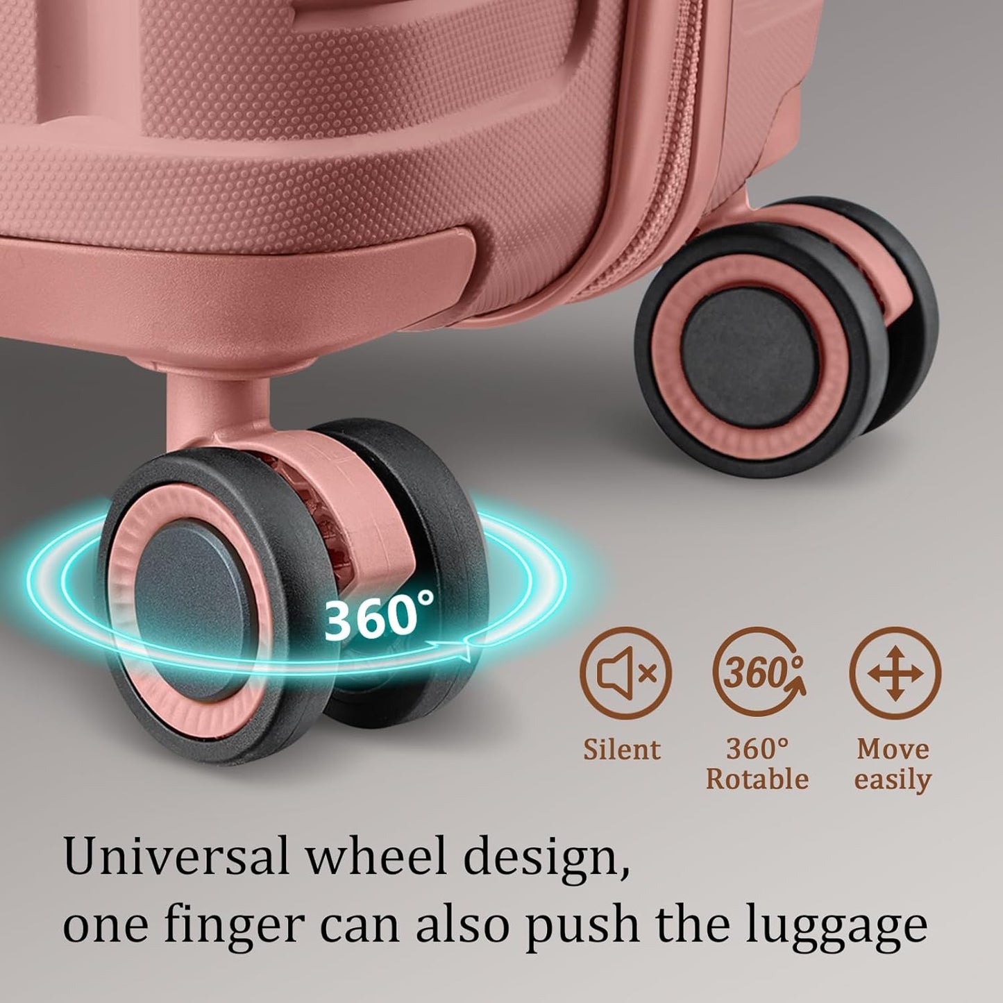 Joyway Luggage Sets 5 Piece PP Hardshell Carry on Suitcase, Travel Lightweight Carry-on with Double Spinner Wheels and TSA Lock, Purple