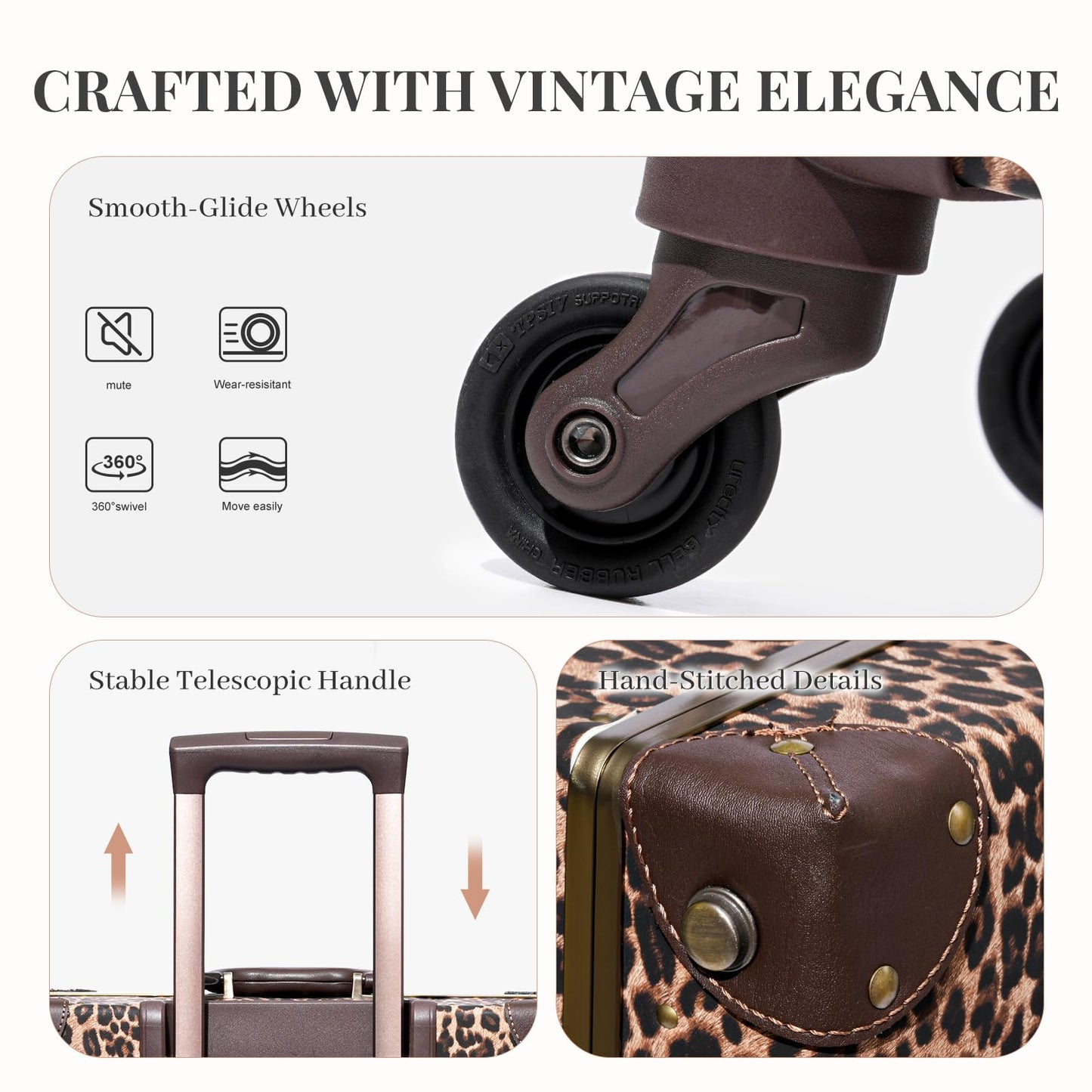urecity Vintage Luggage Sets of 3 Piece - Hardside Lightweight Spinner Suitcases - Retro Travel Set includes Under Seat Train Case, 26"+20"+12"